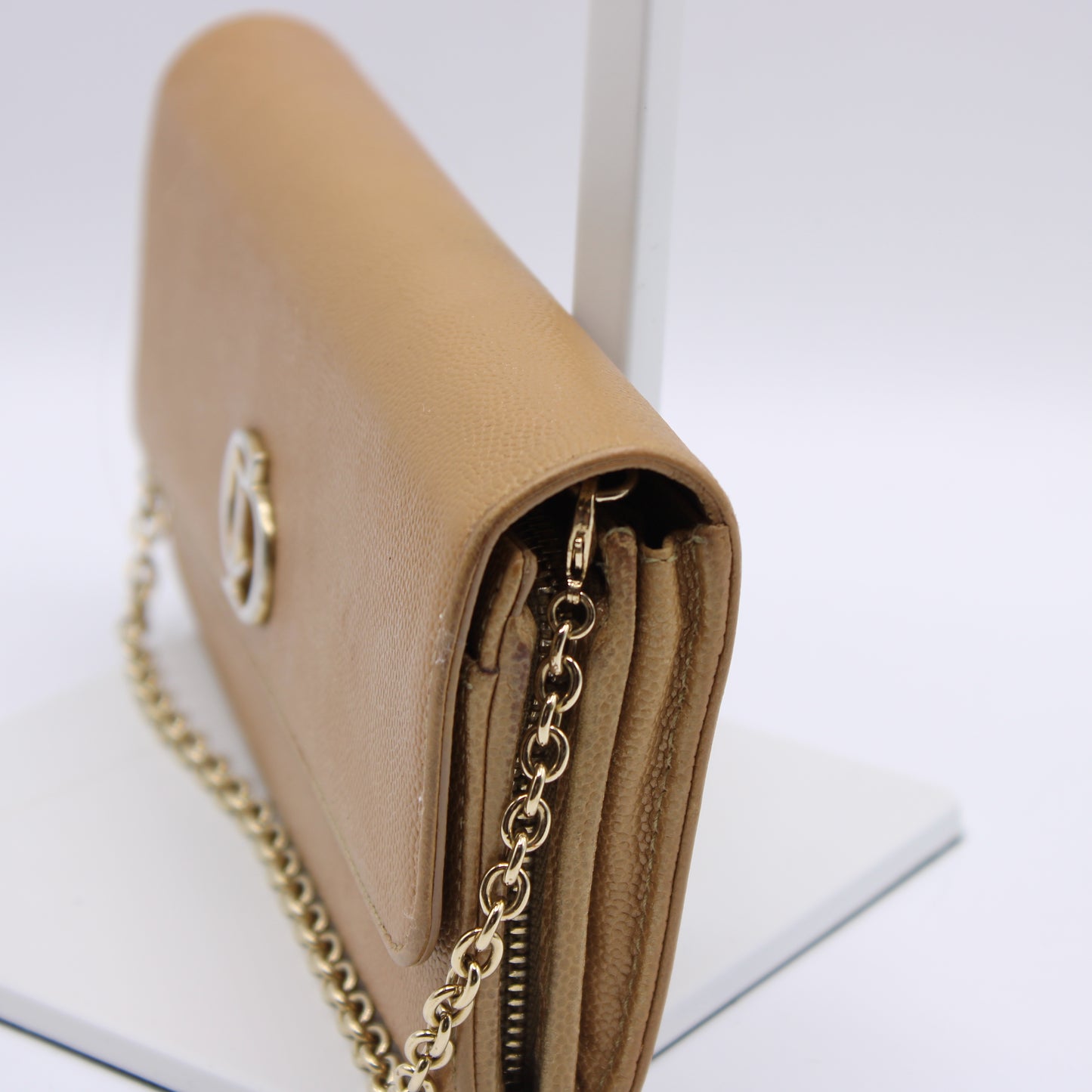 Christian Dior Bronze Textured Leather Wallet on Chain Vintage