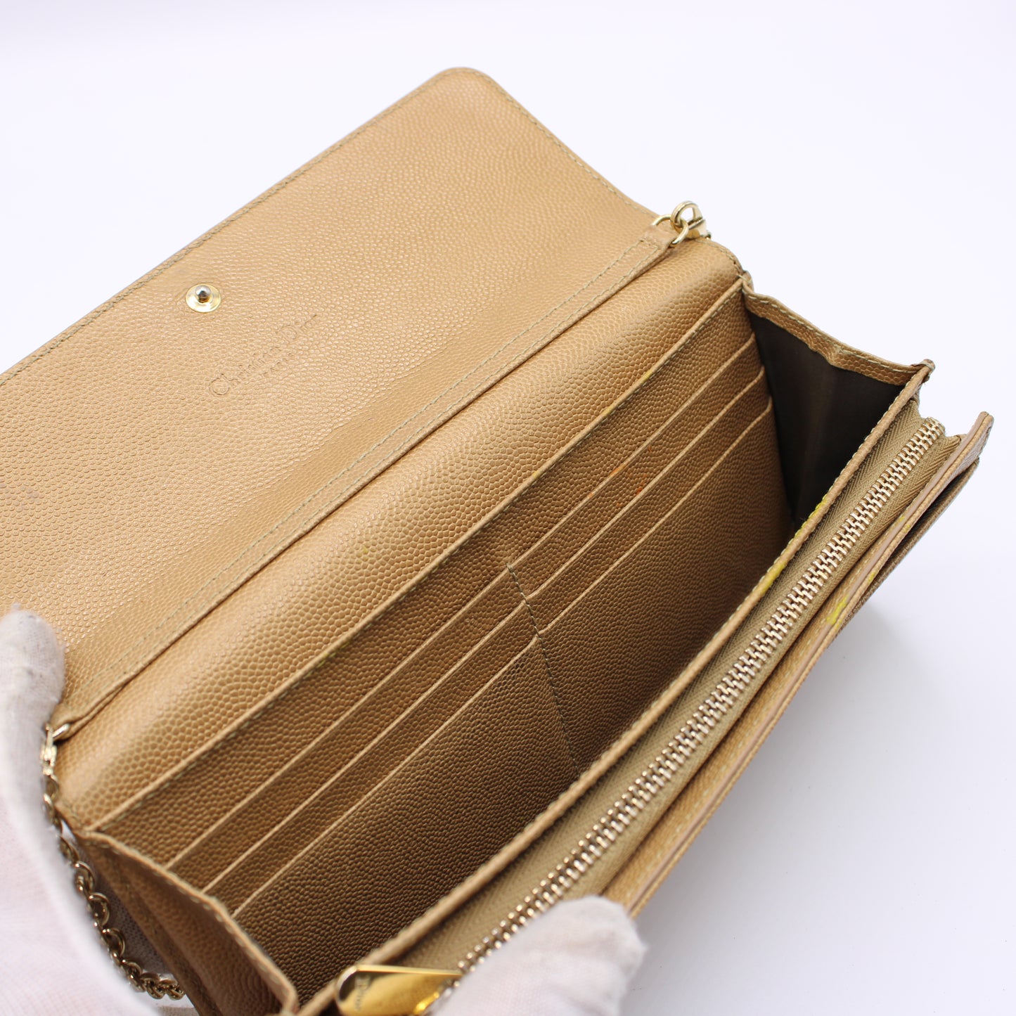 Christian Dior Bronze Textured Leather Wallet on Chain Vintage