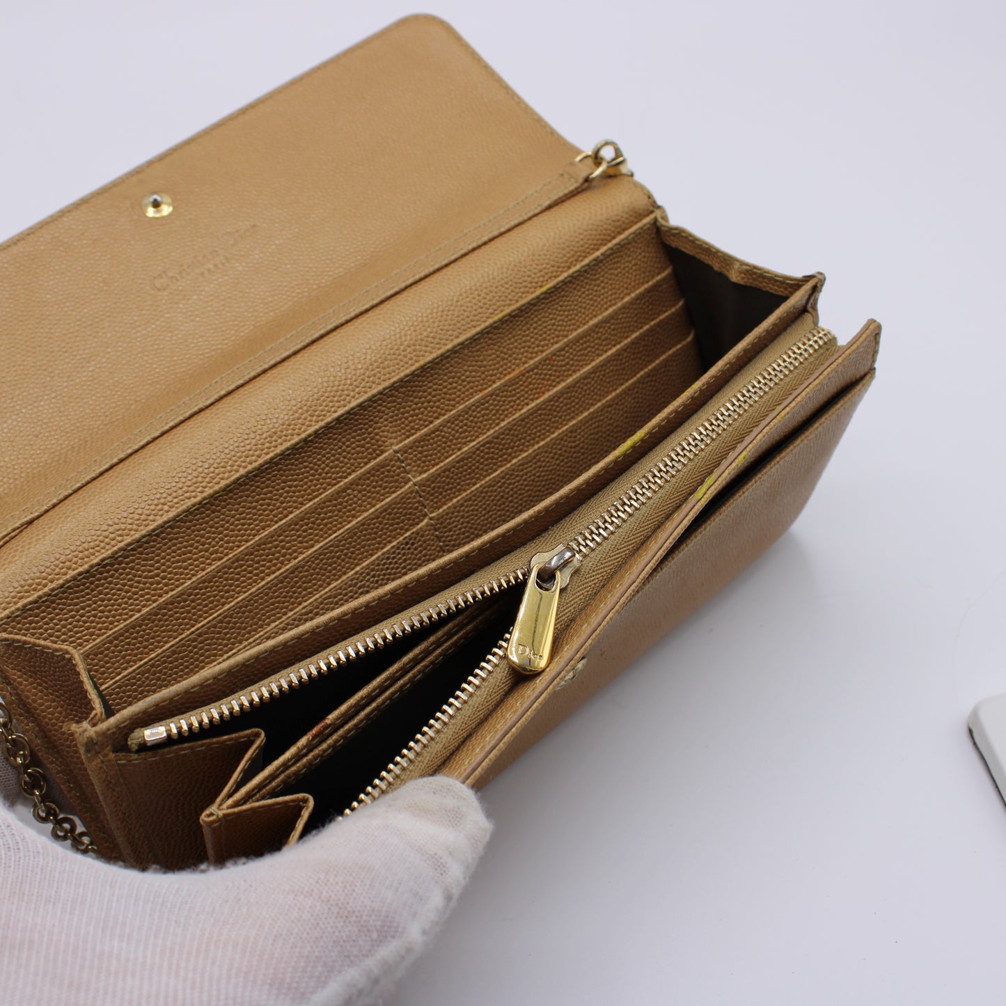 Christian Dior Bronze Textured Leather Wallet on Chain Vintage