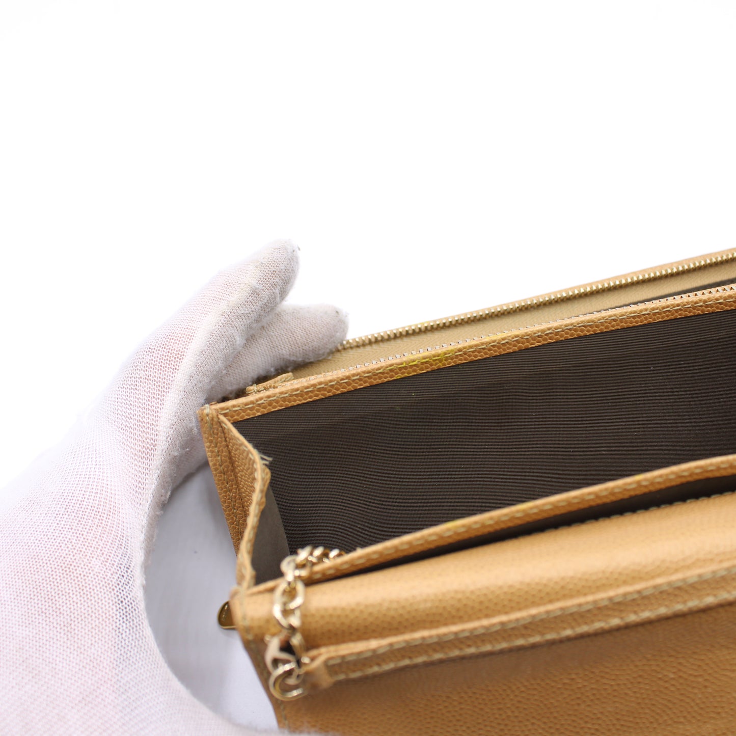 Christian Dior Bronze Textured Leather Wallet on Chain Vintage