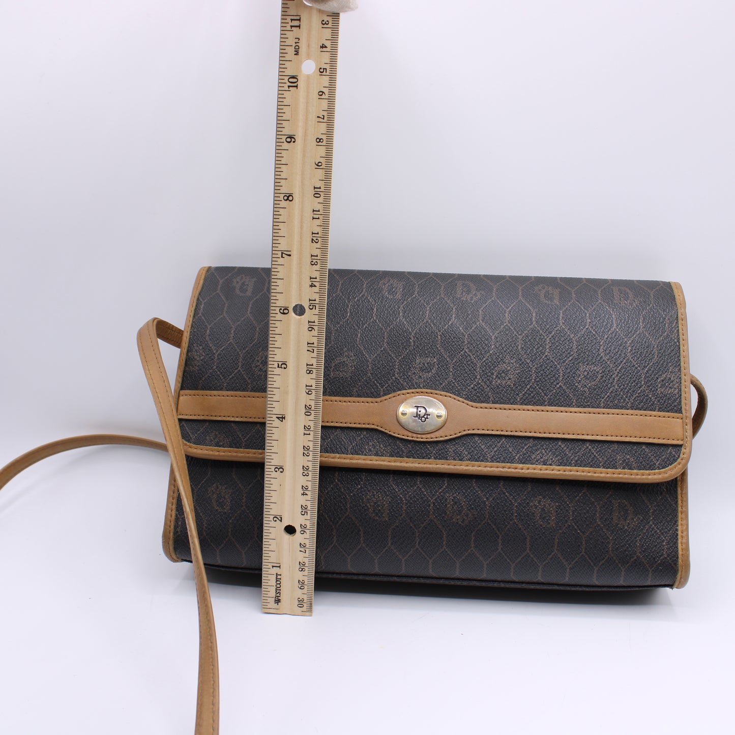 Christian Dior Brown Honeycomb Canvas Crossbody Bag Vintage