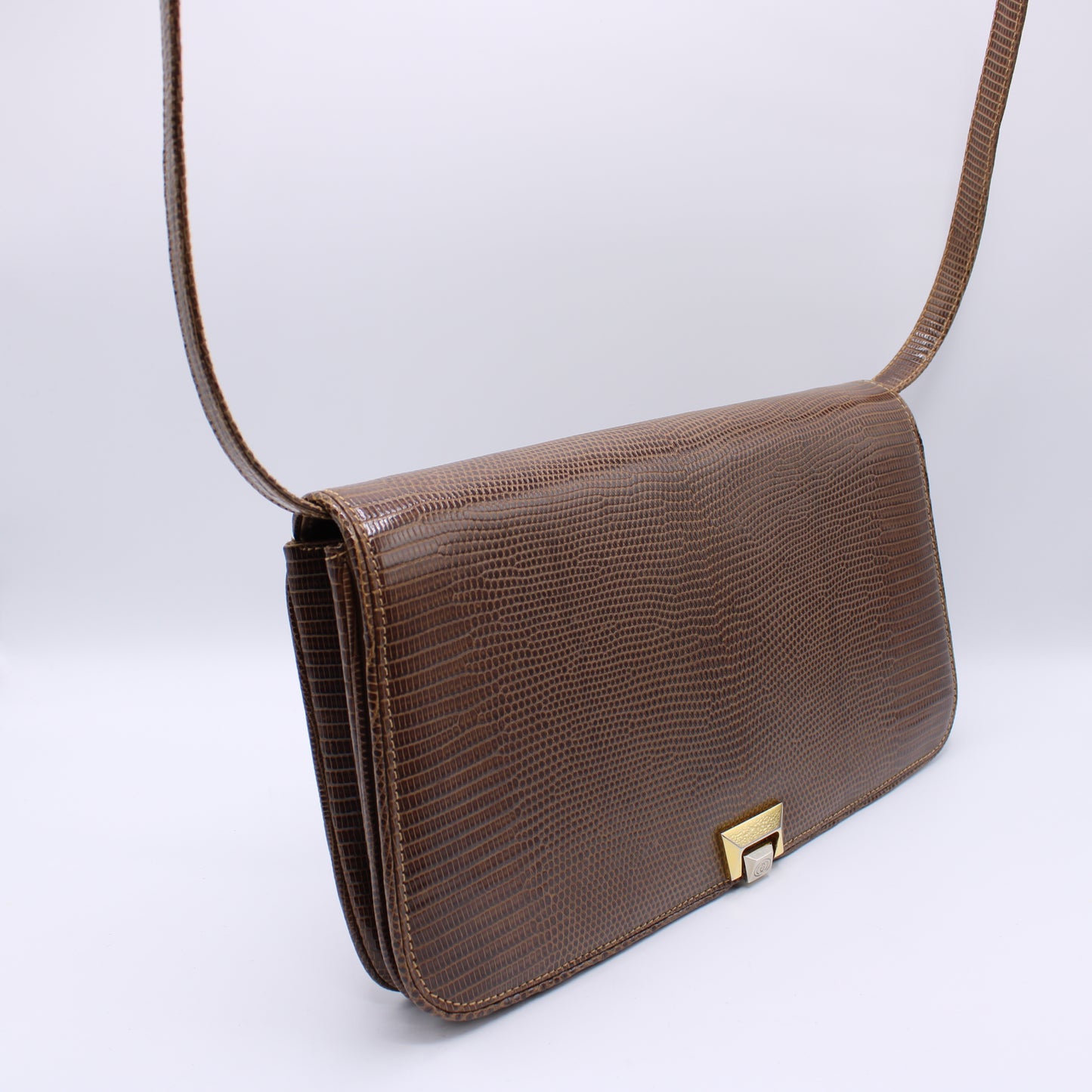 Gucci Brown Lizard Leather Convertible Crossbody Exotic Bag