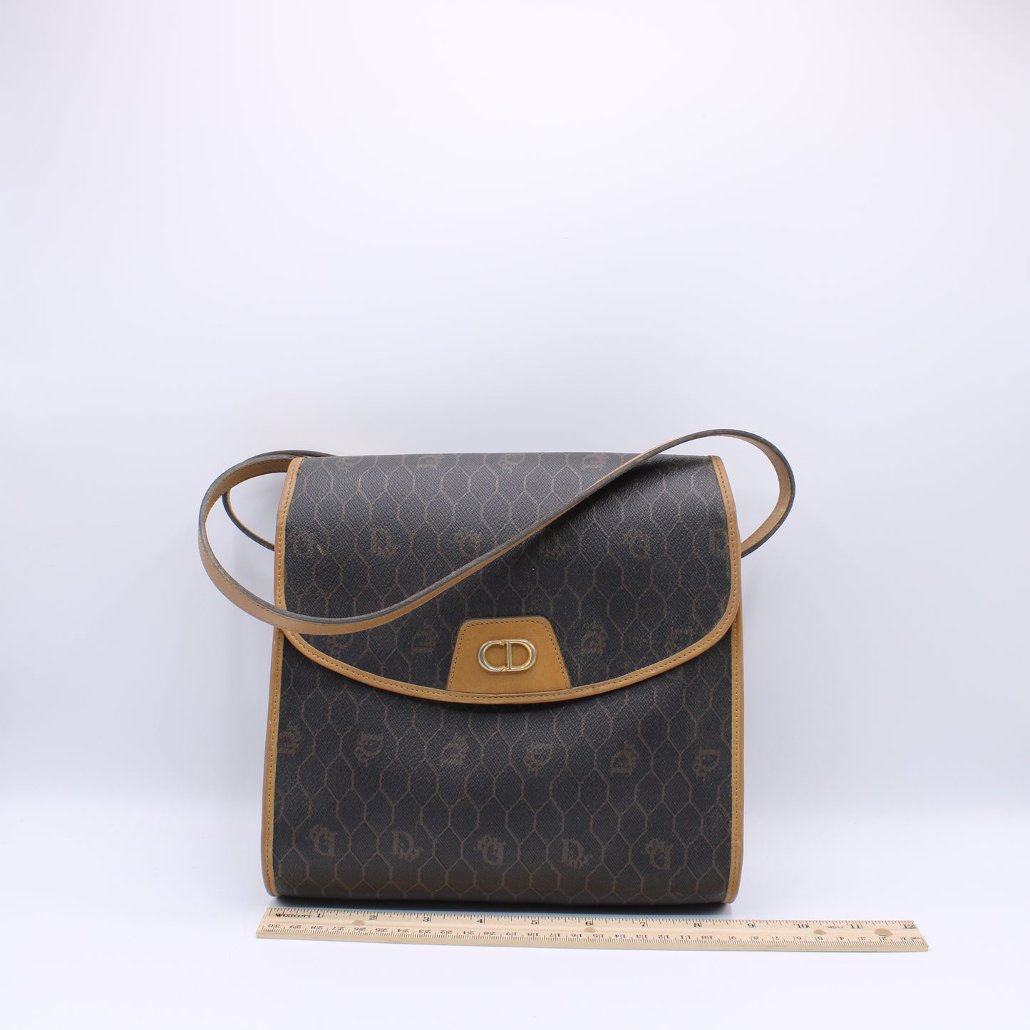 Christian Dior Honeycomb Brown Canvas Square Crossbody Bag Vintage