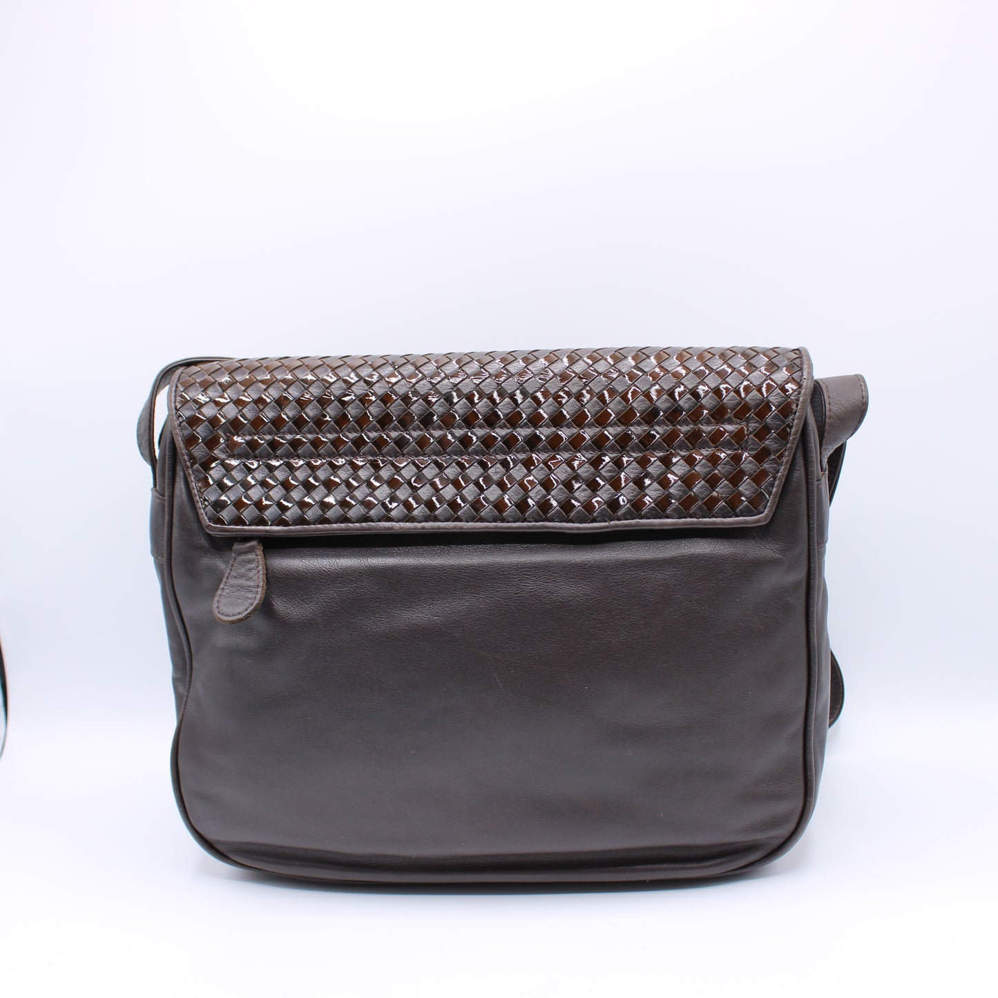 Fendi Brown Woven Leather Flap Crossbody Bag Vintage