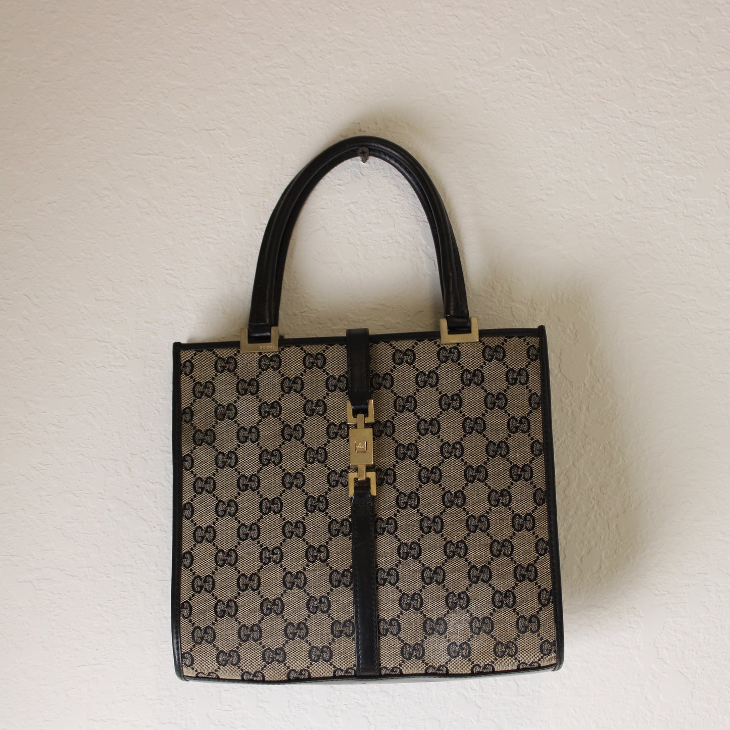 Gucci GG Brown Monogram Small Jackie Line Top Handle Tote Bag Vintage