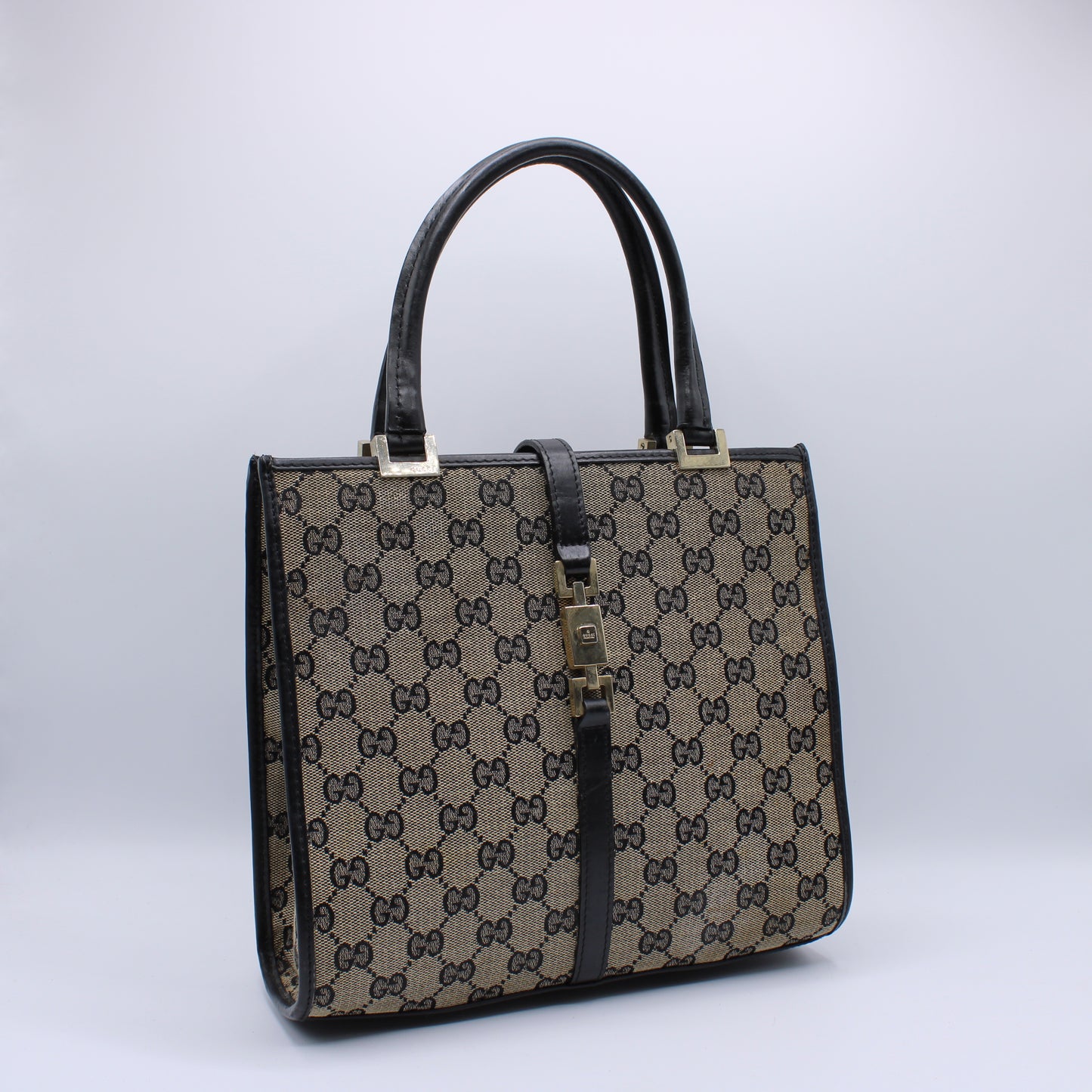Gucci GG Brown Monogram Small Jackie Line Top Handle Tote Bag Vintage