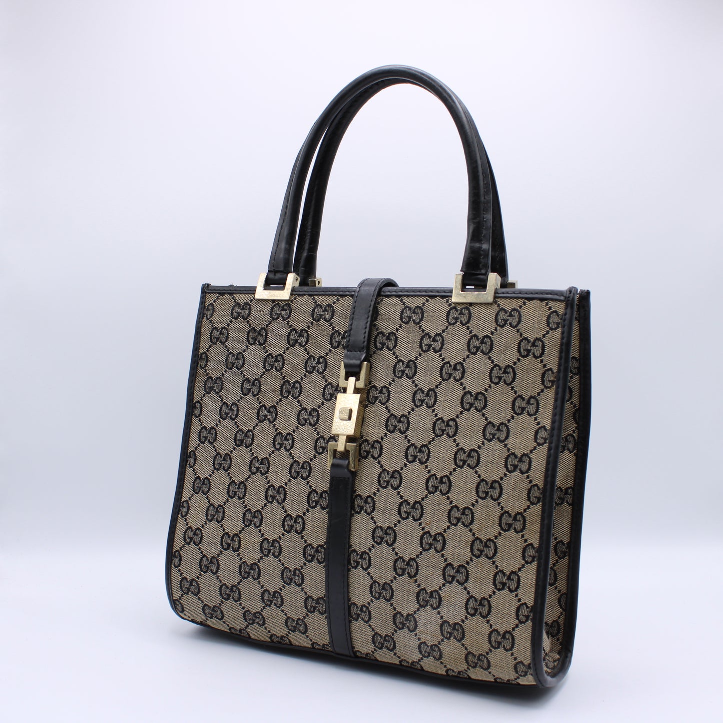 Gucci GG Brown Monogram Small Jackie Line Top Handle Tote Bag Vintage