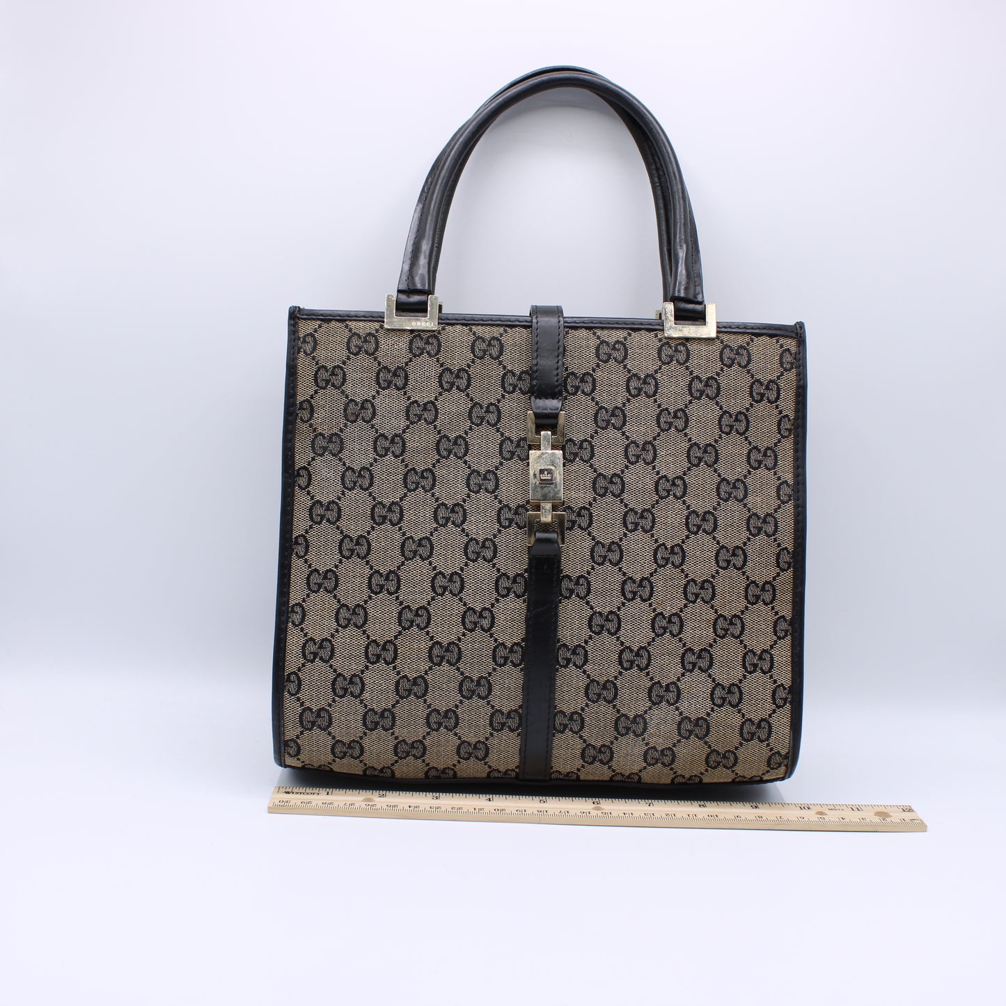 Gucci GG Brown Monogram Small Jackie Line Top Handle Tote Bag Vintage