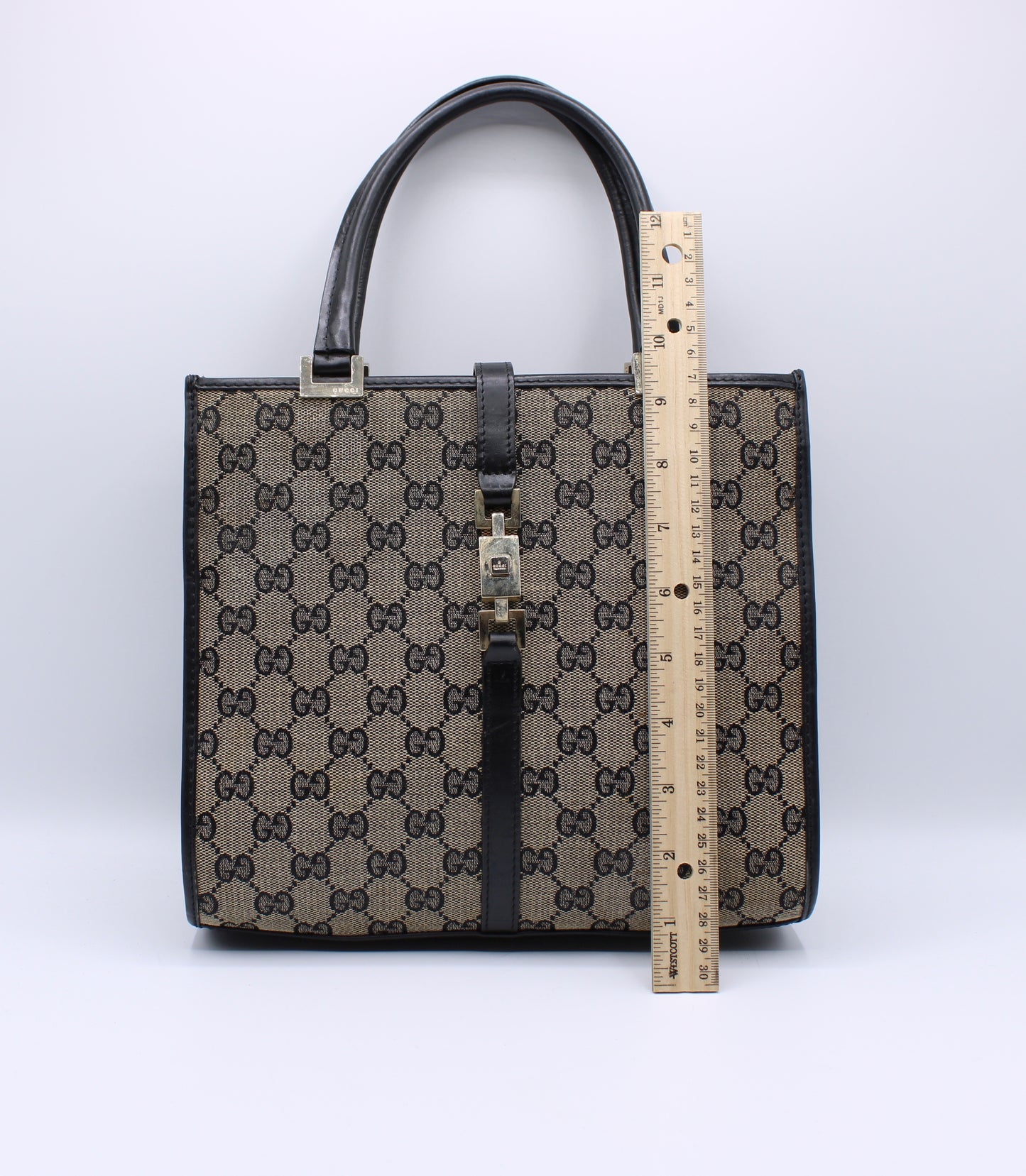 Gucci GG Brown Monogram Small Jackie Line Top Handle Tote Bag Vintage
