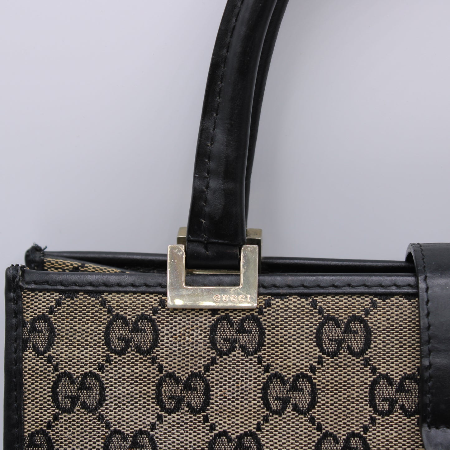 Gucci GG Brown Monogram Small Jackie Line Top Handle Tote Bag Vintage