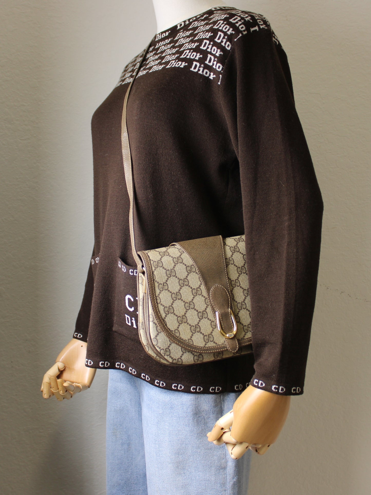 Gucci Ophidia Beige GG Canvas Crossbody Bag Vintage