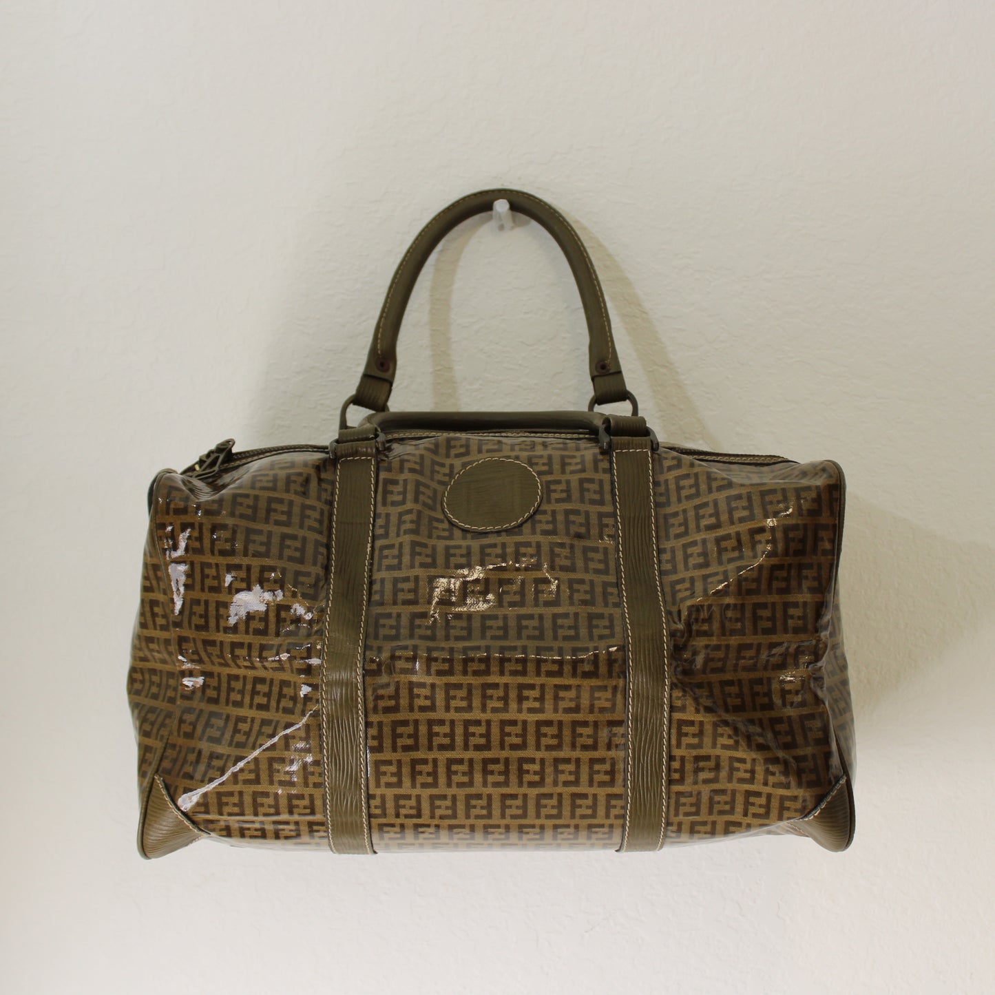 Fendi Boston Zucca Patent Leather Travel Bag Vintage