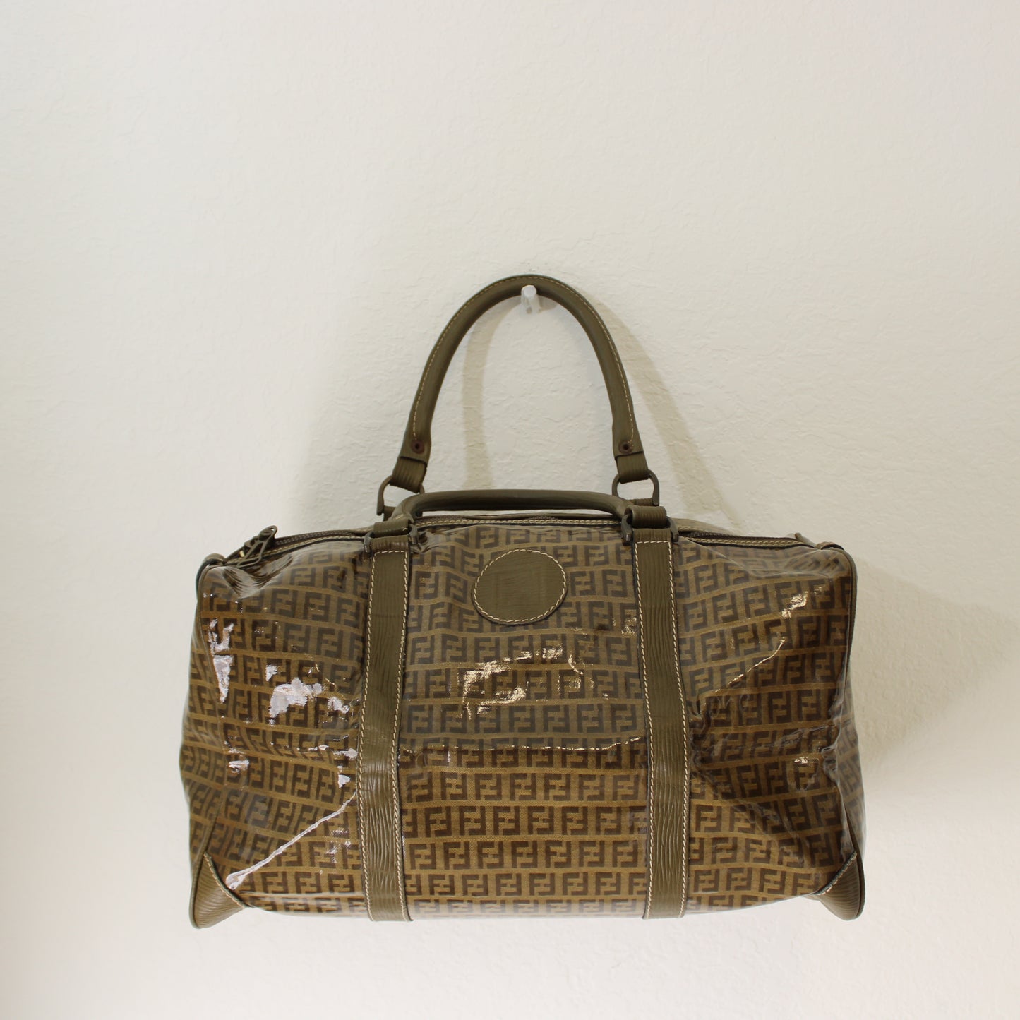 Fendi Boston Zucca Patent Leather Travel Bag Vintage