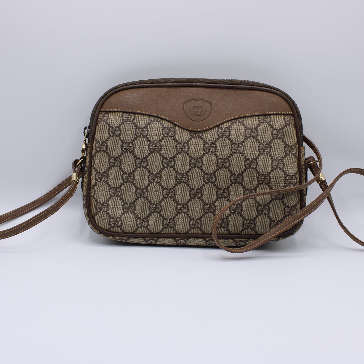 Gucci Ophidia GG Canvas Leather Trim Crossbody Bag Vintage
