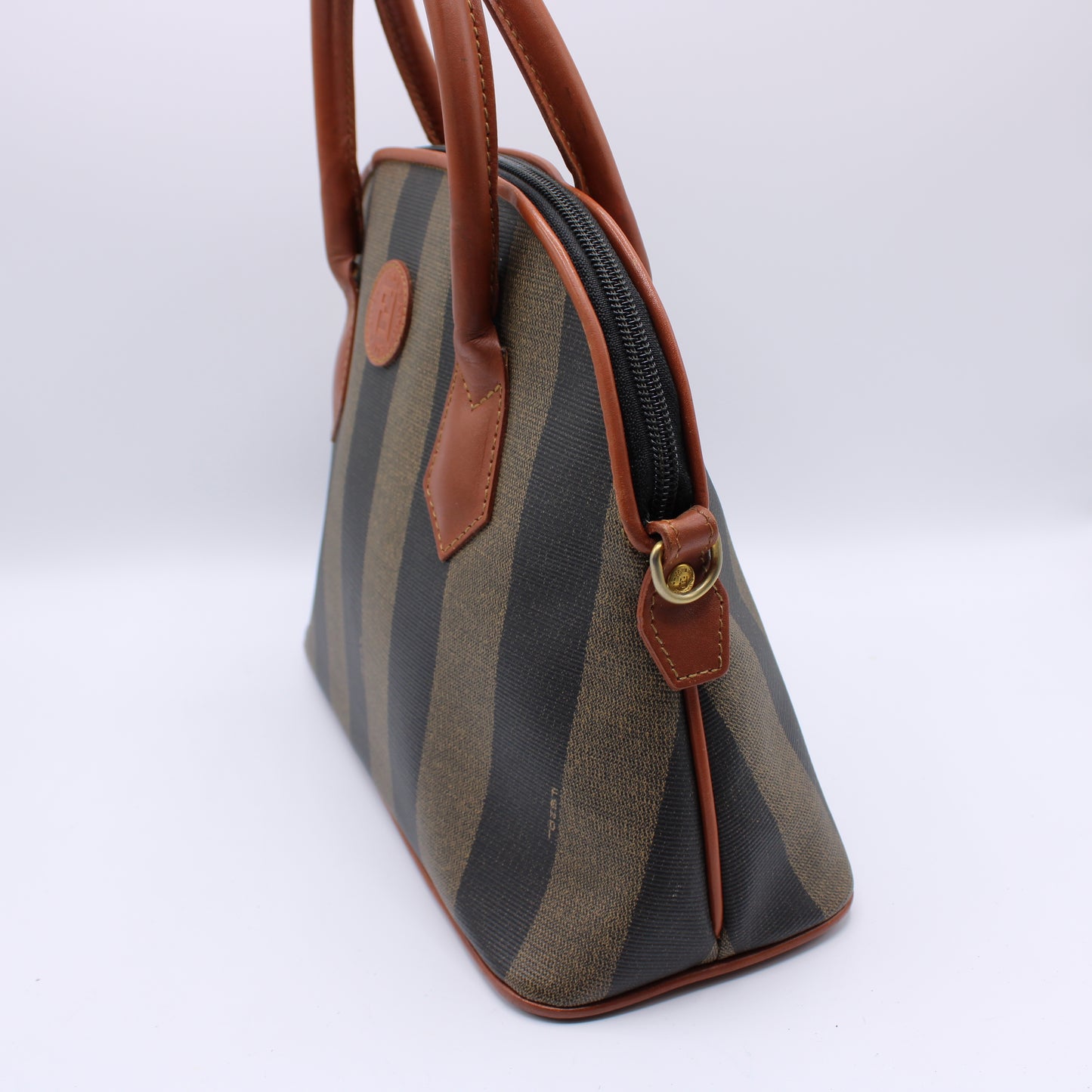 Fendi Leather Trimmed Medium Pequin Karl Lagerfeld Dome Bag Vintage #2