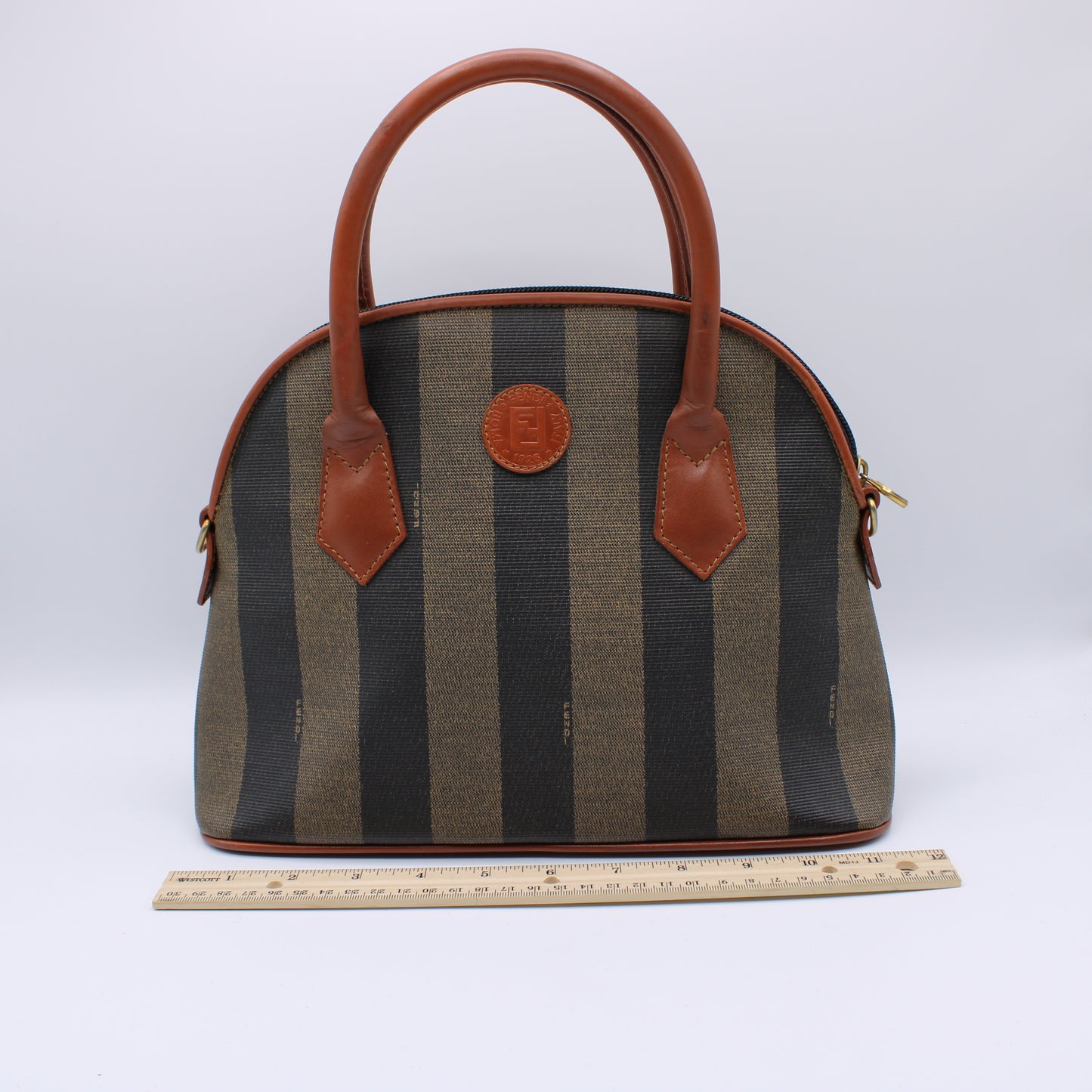 Fendi Leather Trimmed Medium Pequin Karl Lagerfeld Dome Bag Vintage #2
