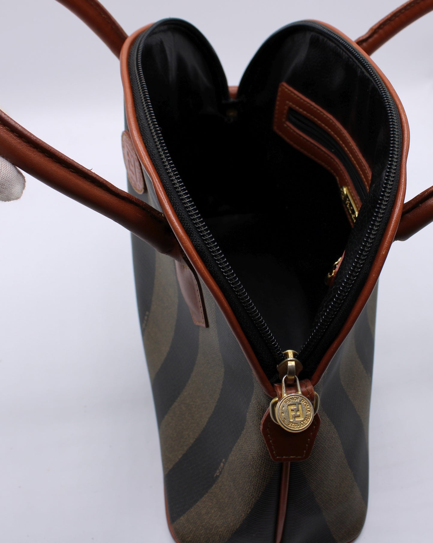 Fendi Leather Trimmed Medium Pequin Karl Lagerfeld Dome Bag Vintage #2