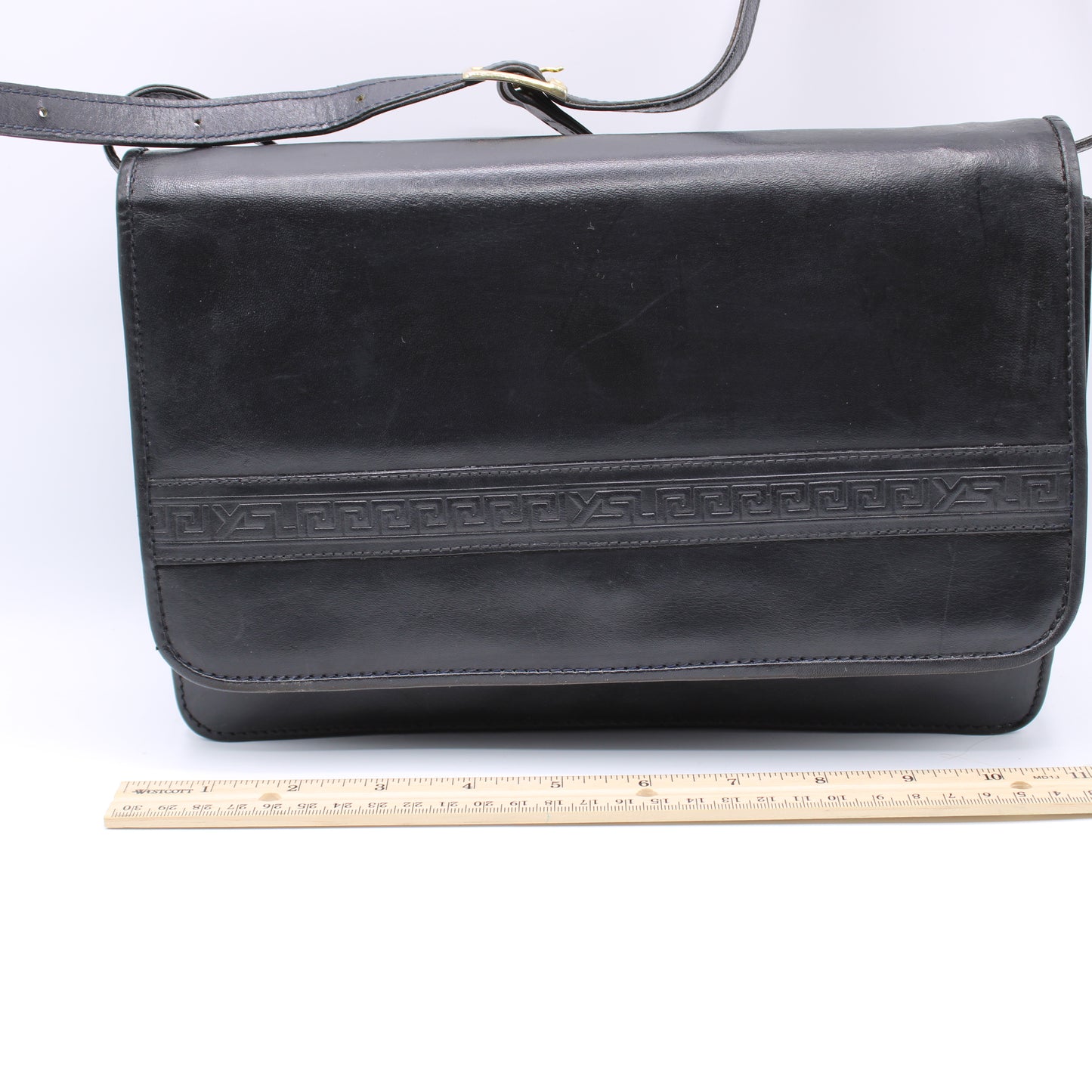Yves Saint Laurent Black Embossed Lettering Leather Crossbody Bag Vintage