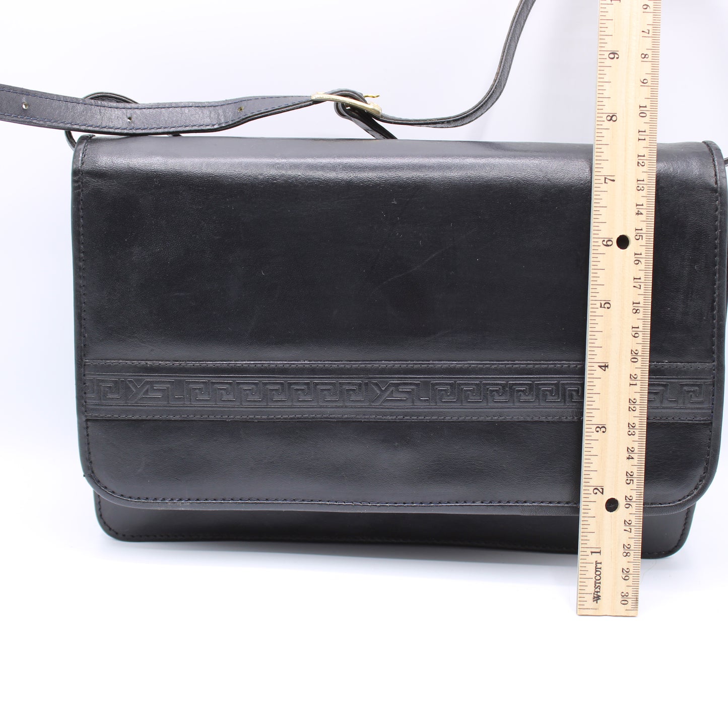 Yves Saint Laurent Black Embossed Lettering Leather Crossbody Bag Vintage