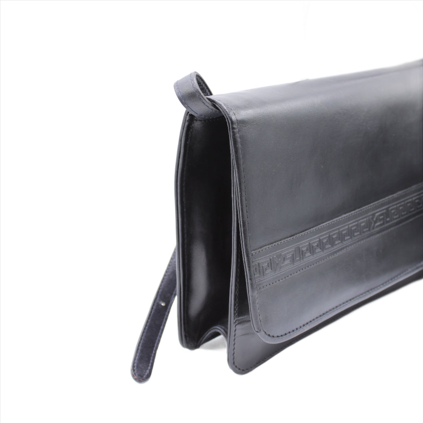 Yves Saint Laurent Black Embossed Lettering Leather Crossbody Bag Vintage