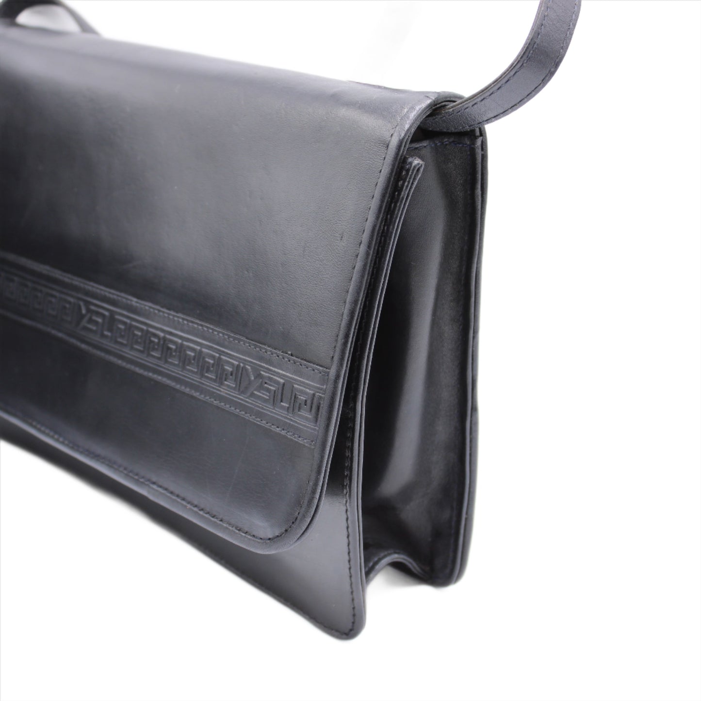 Yves Saint Laurent Black Embossed Lettering Leather Crossbody Bag Vintage