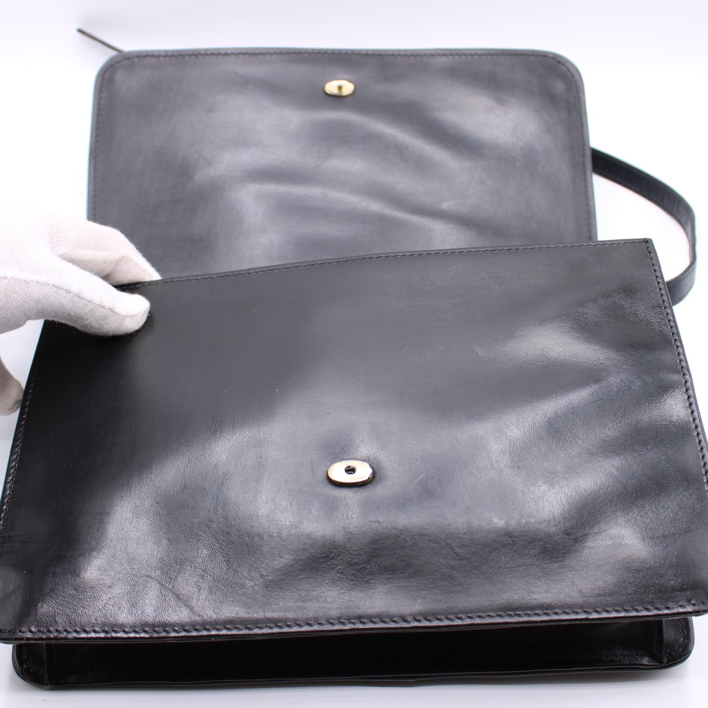 Yves Saint Laurent Black Embossed Lettering Leather Crossbody Bag Vintage