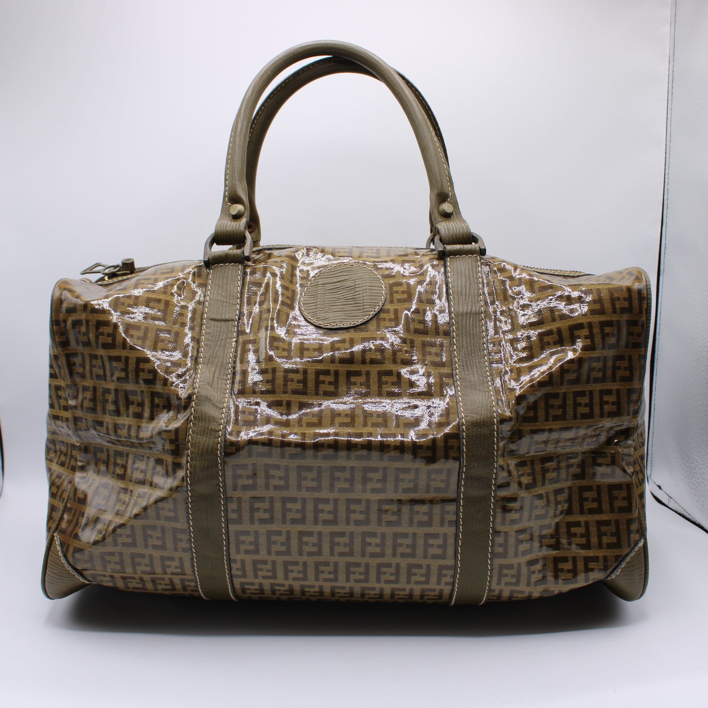 Fendi Boston Zucca Patent Leather Travel Bag Vintage