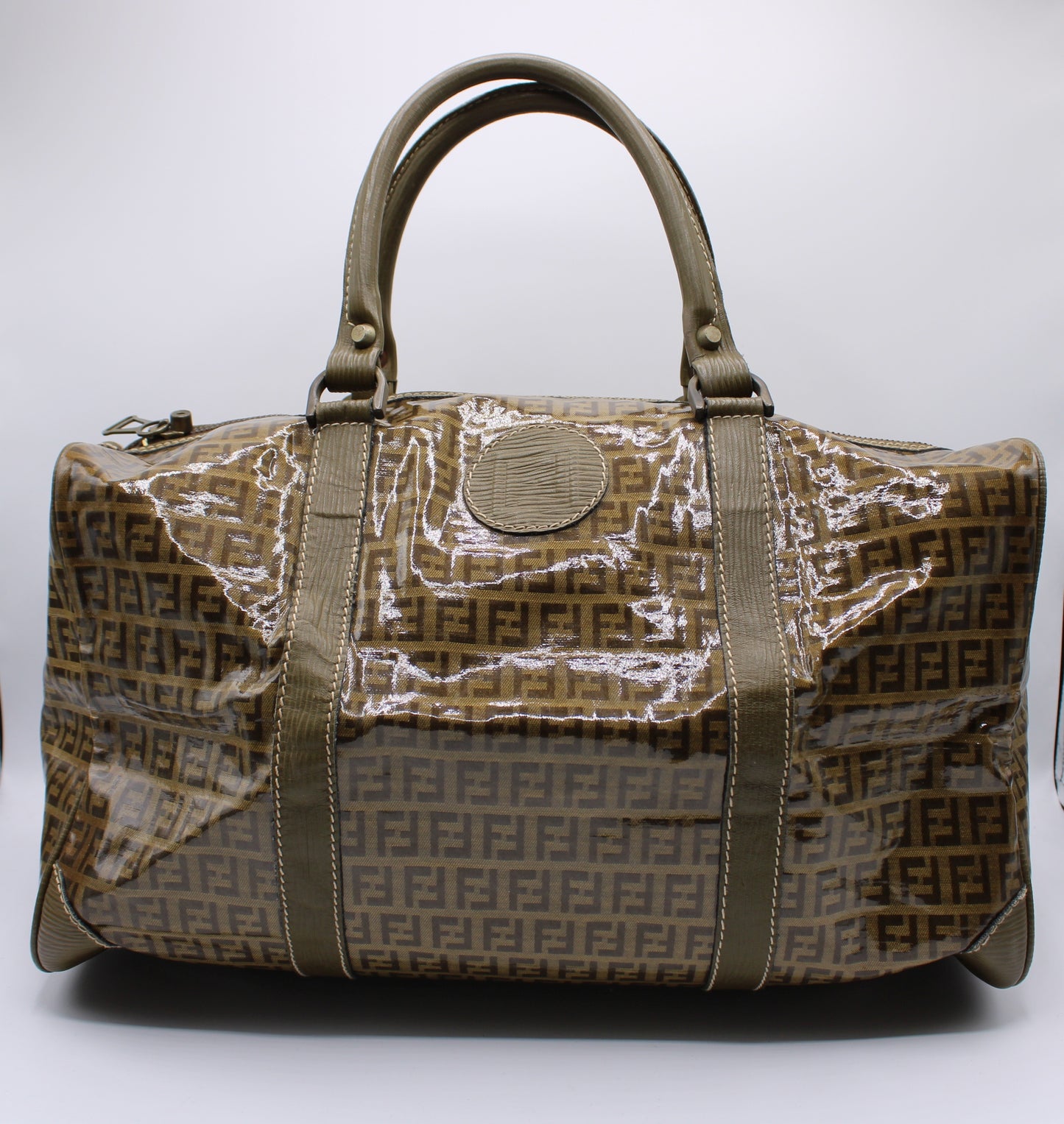 Fendi Boston Zucca Patent Leather Travel Bag Vintage