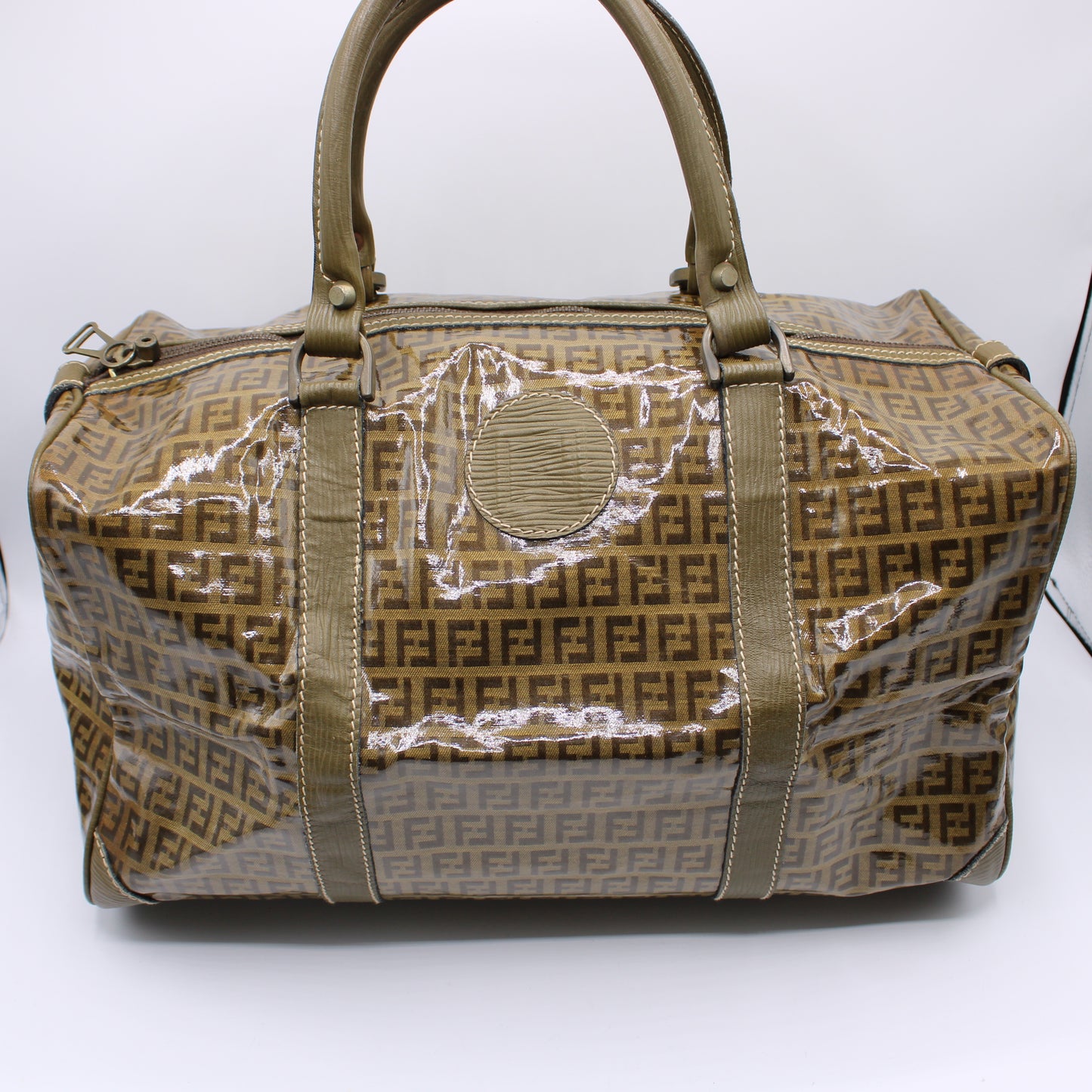 Fendi Boston Zucca Patent Leather Travel Bag Vintage