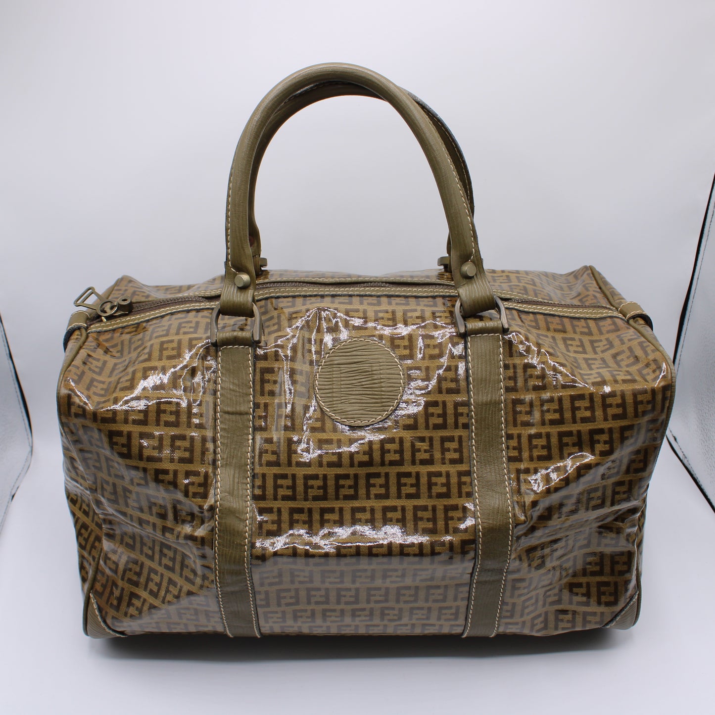 Fendi Boston Zucca Patent Leather Travel Bag Vintage
