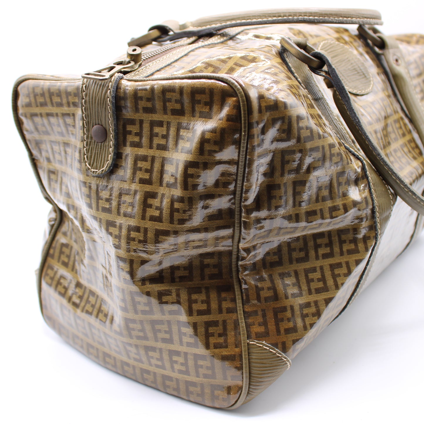 Fendi Boston Zucca Patent Leather Travel Bag Vintage