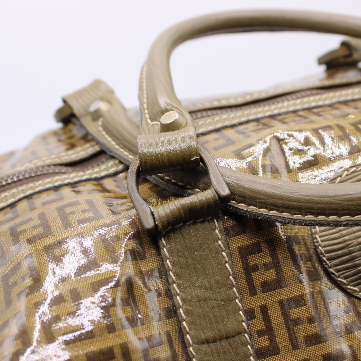 Fendi Boston Zucca Patent Leather Travel Bag Vintage