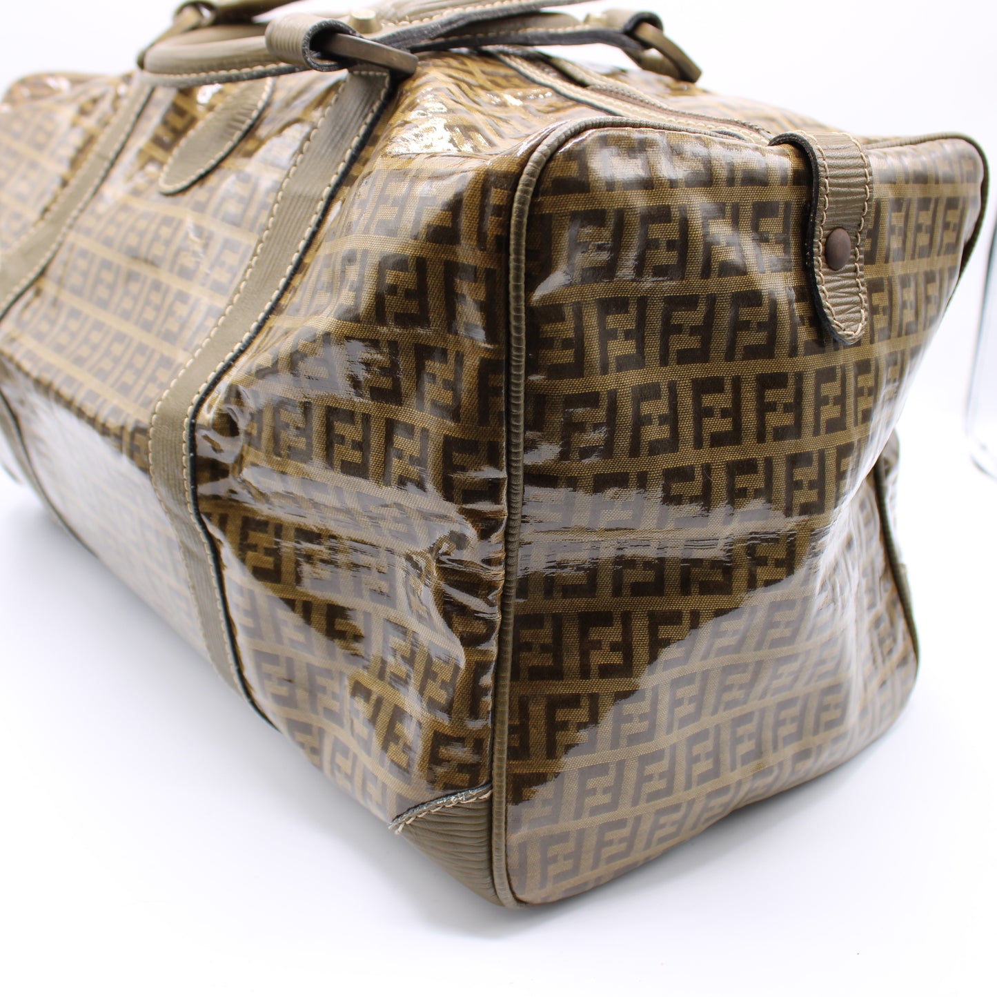 Fendi Boston Zucca Patent Leather Travel Bag Vintage