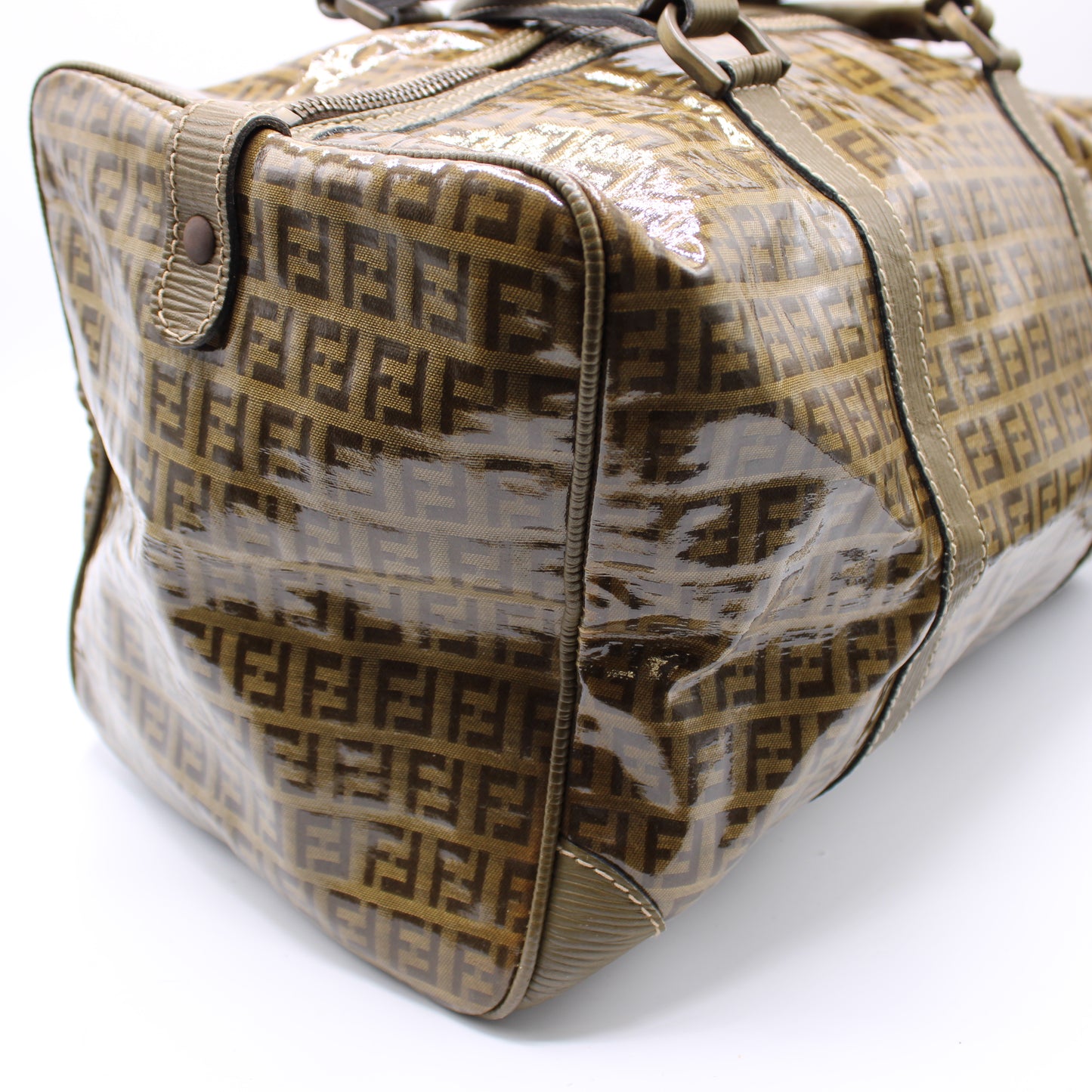 Fendi Boston Zucca Patent Leather Travel Bag Vintage