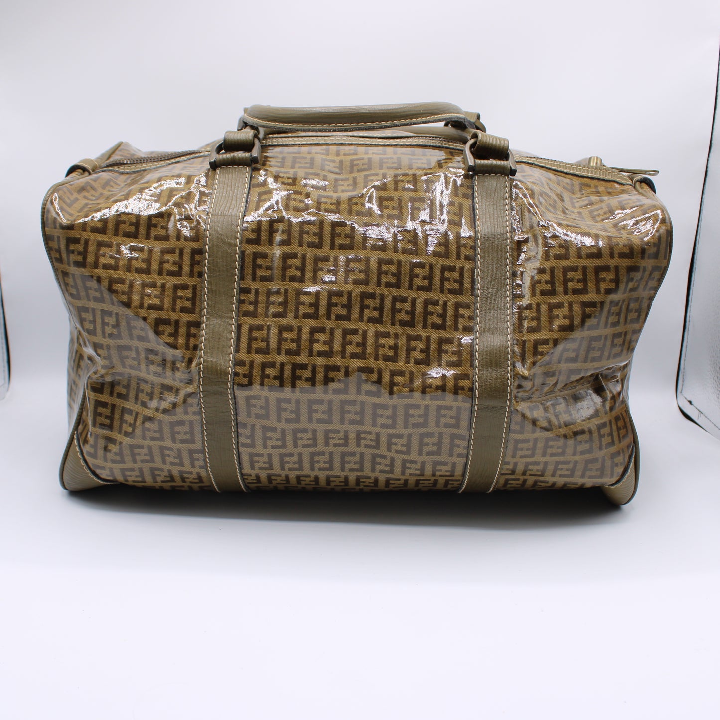 Fendi Boston Zucca Patent Leather Travel Bag Vintage