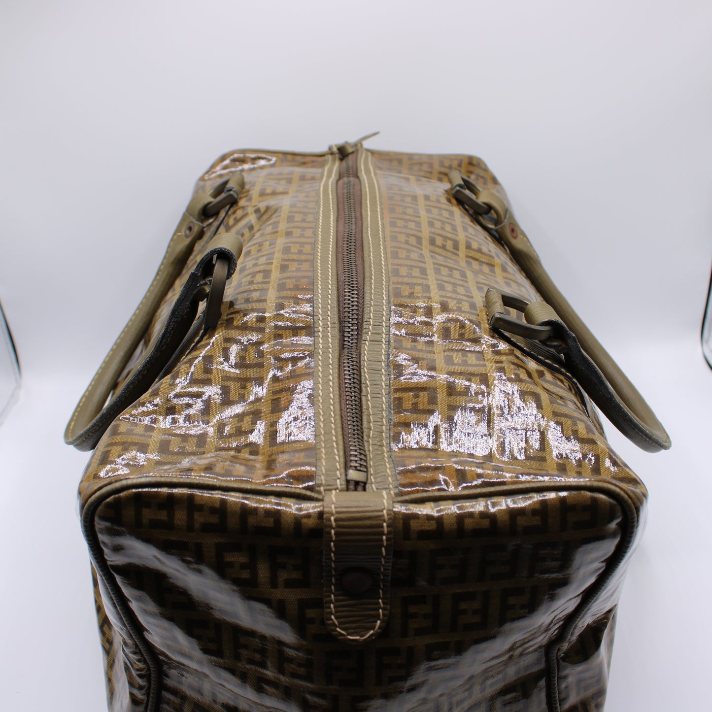 Fendi Boston Zucca Patent Leather Travel Bag Vintage