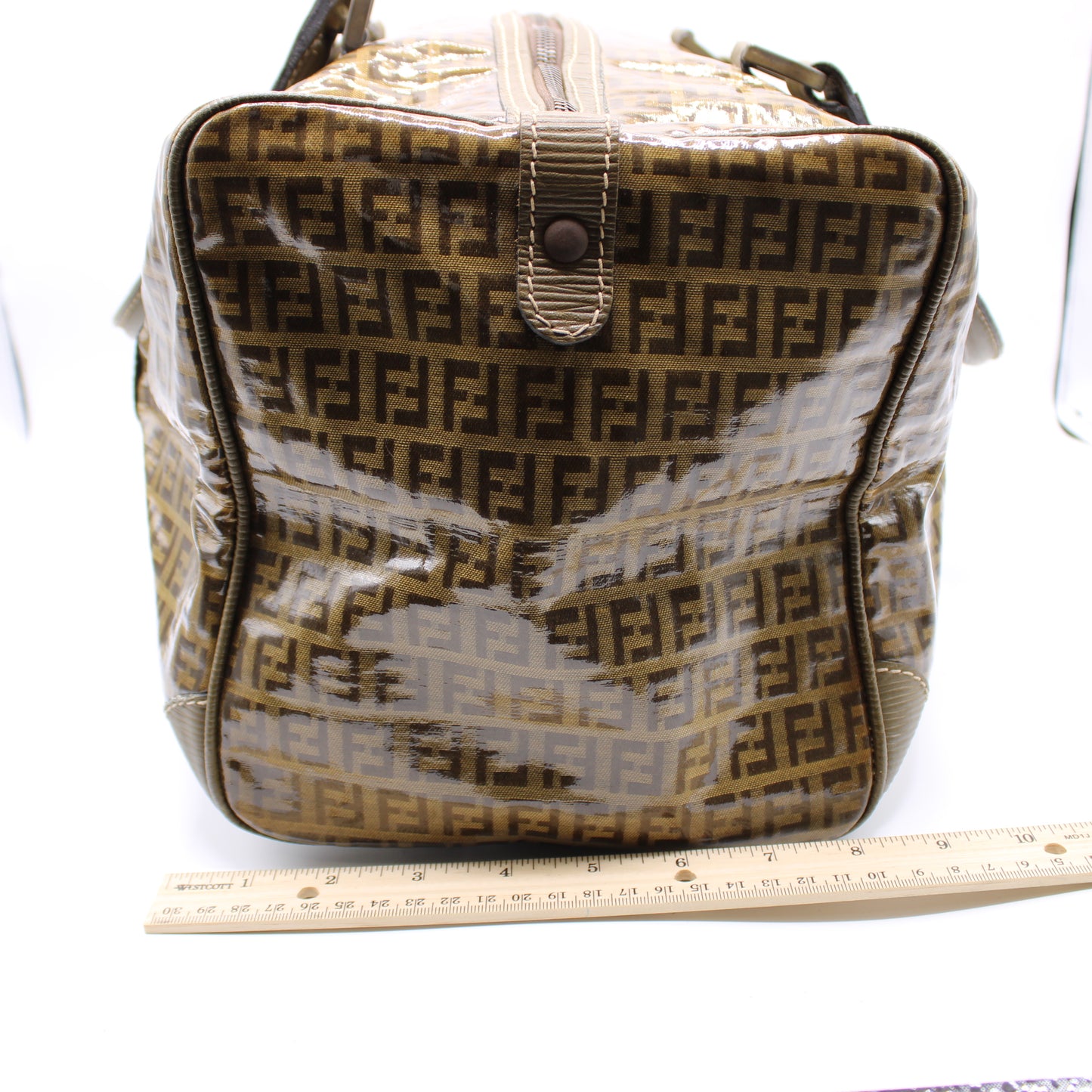 Fendi Boston Zucca Patent Leather Travel Bag Vintage