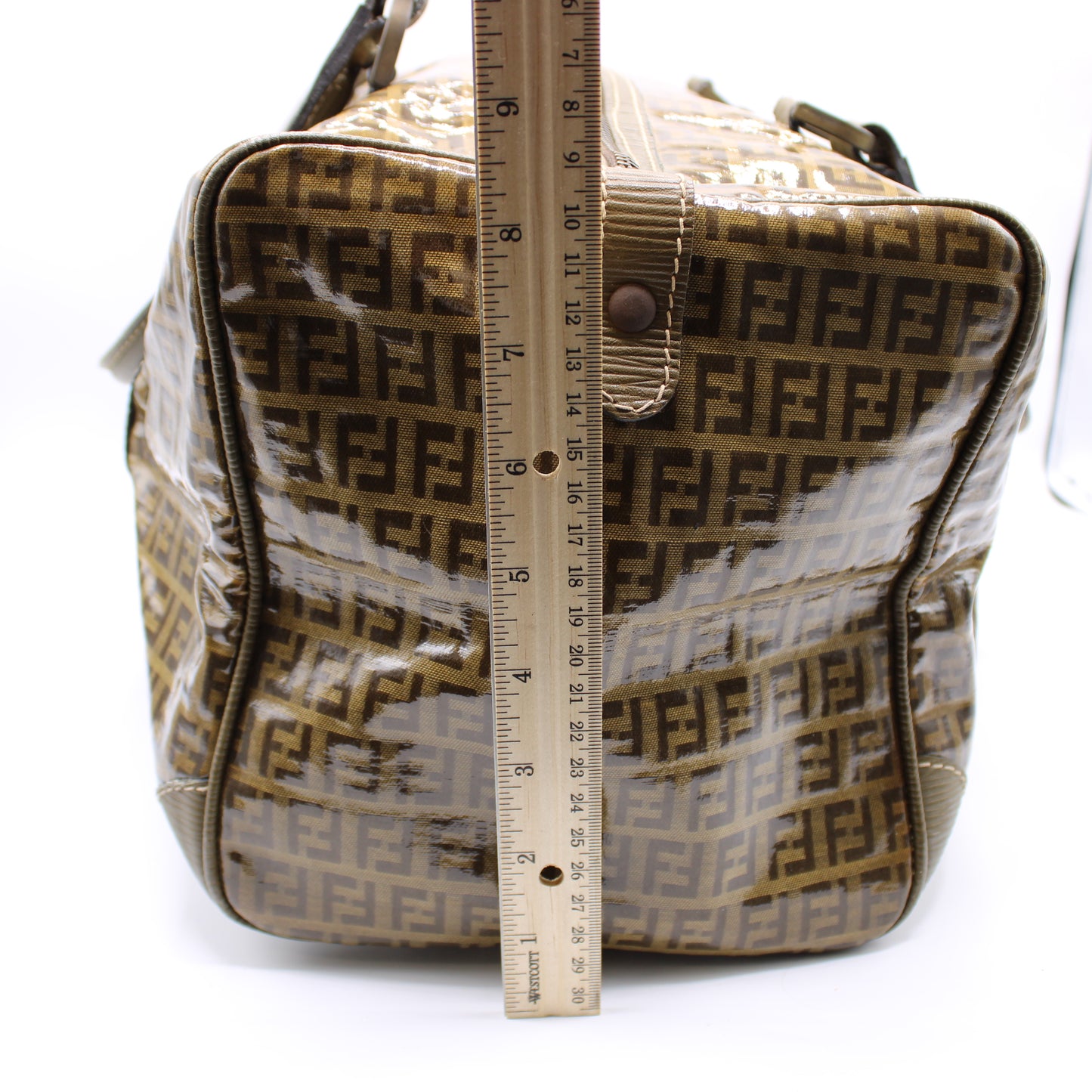 Fendi Boston Zucca Patent Leather Travel Bag Vintage