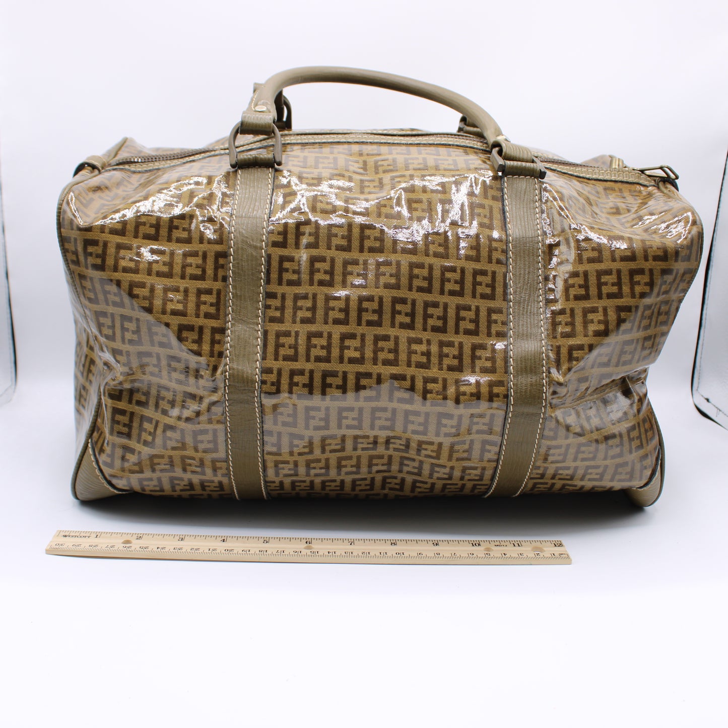 Fendi Boston Zucca Patent Leather Travel Bag Vintage