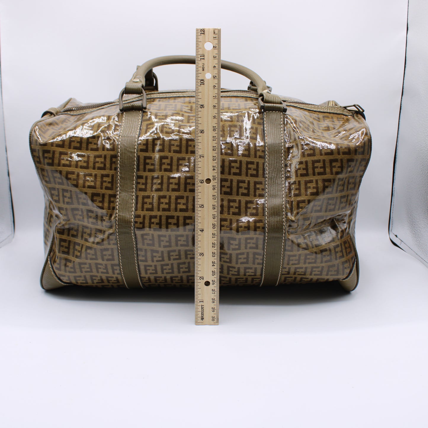 Fendi Boston Zucca Patent Leather Travel Bag Vintage
