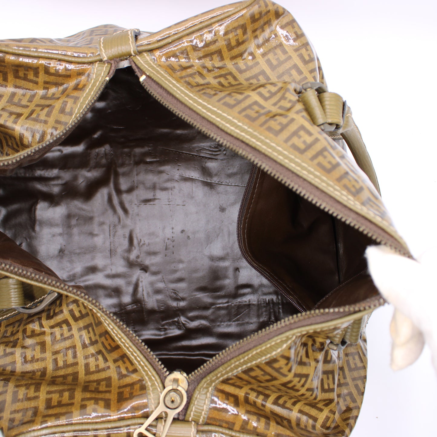 Fendi Boston Zucca Patent Leather Travel Bag Vintage