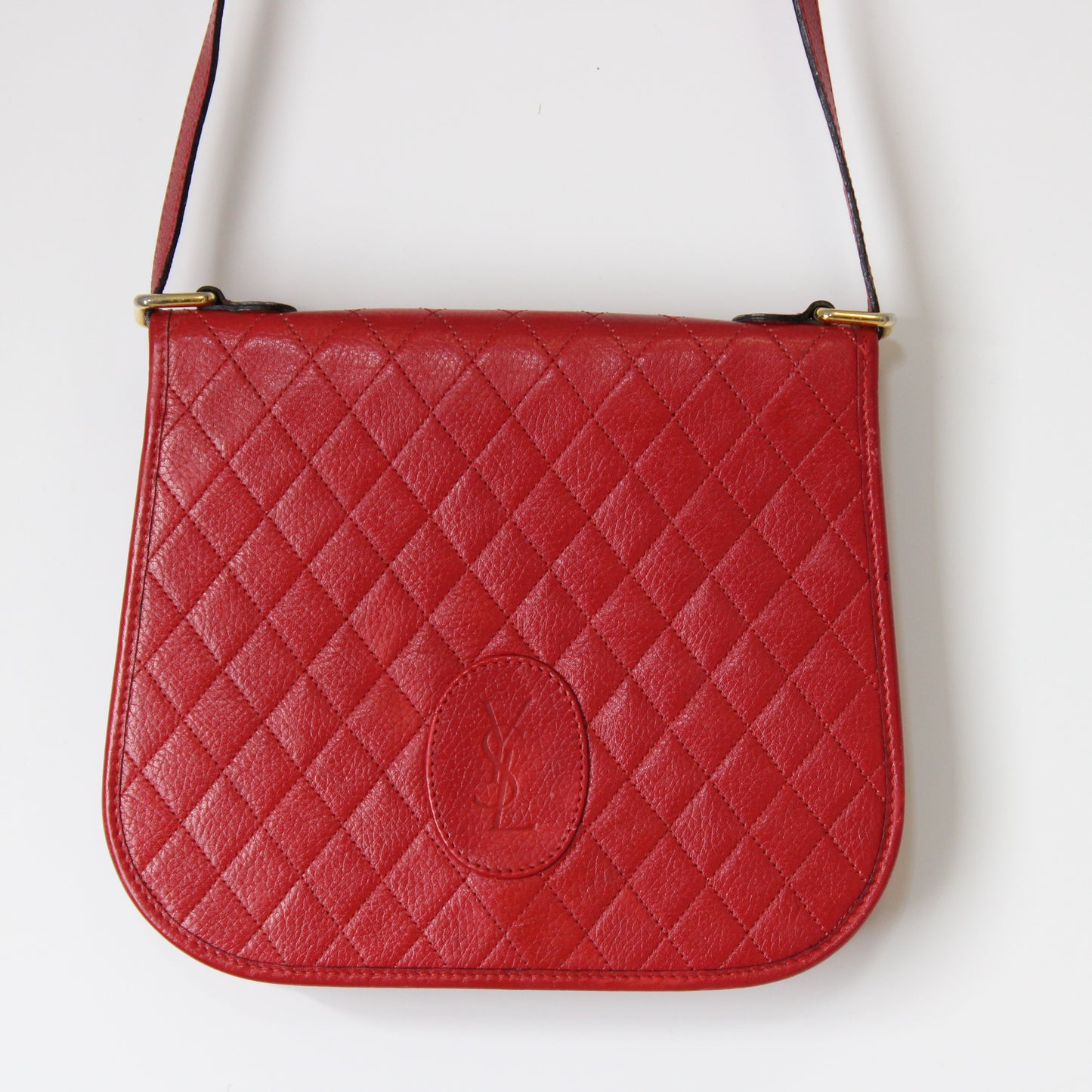 Yves Saint Laurent Red Quilted Leather Crossbody Bag Vintage