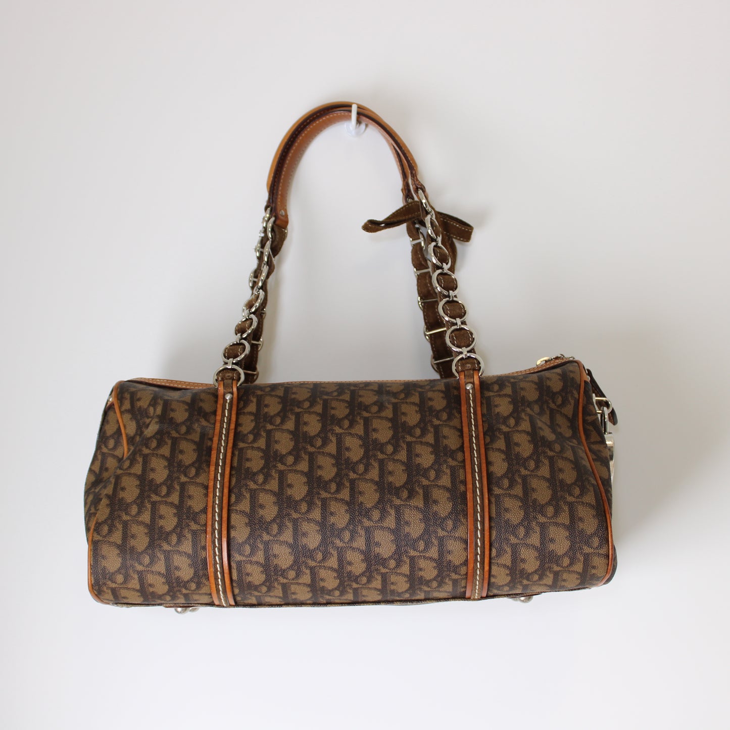 Christian Dior Monogram Romantique Barrel Brown Satchel Bag Vintage