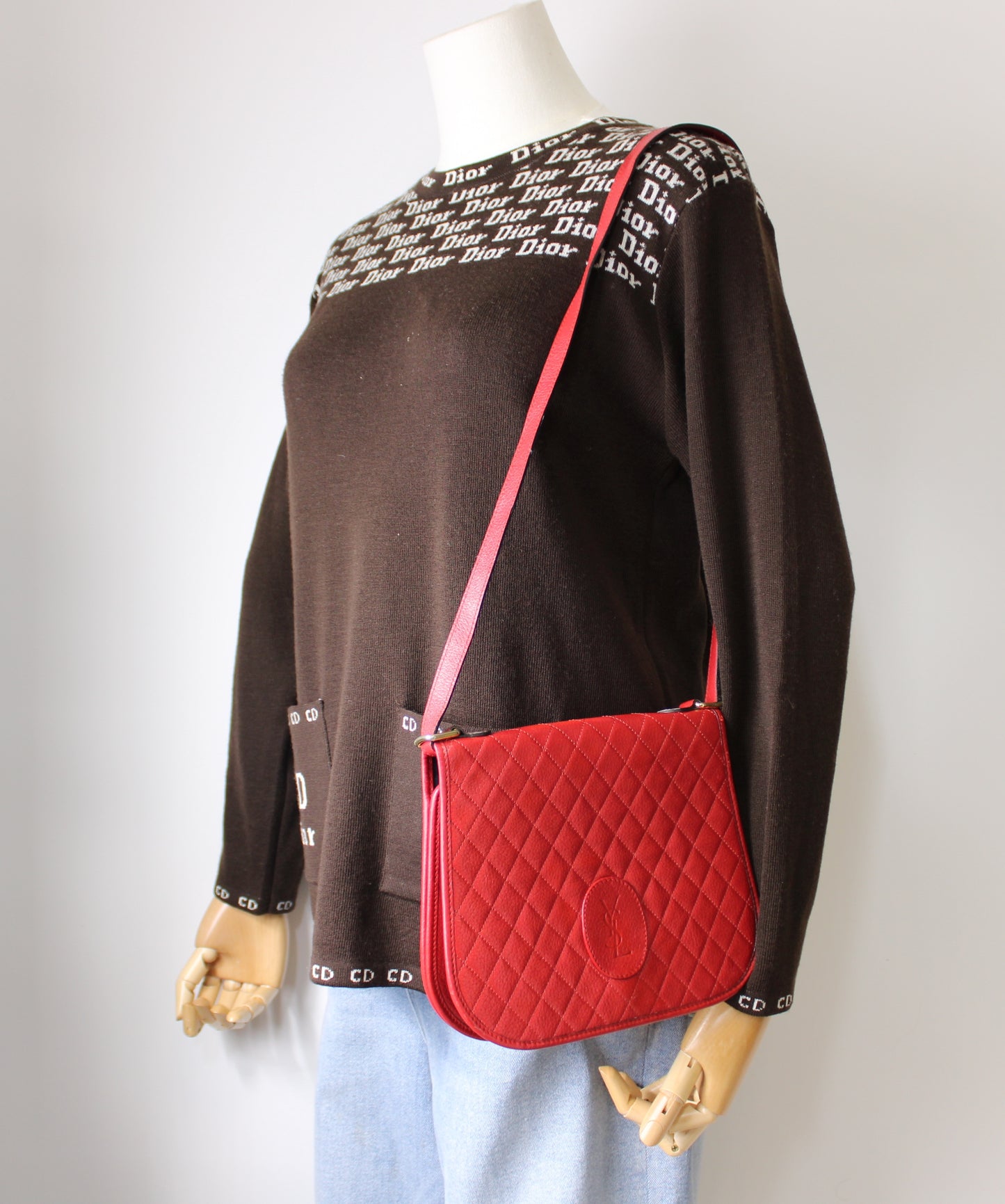 Yves Saint Laurent Red Quilted Leather Crossbody Bag Vintage