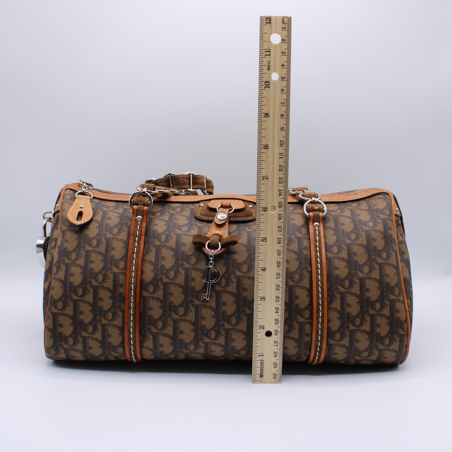 Christian Dior Monogram Romantique Barrel Brown Satchel Bag Vintage