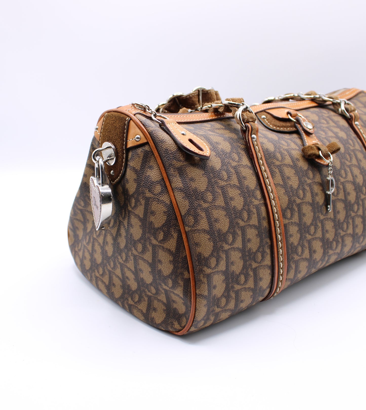 Christian Dior Monogram Romantique Barrel Brown Satchel Bag Vintage