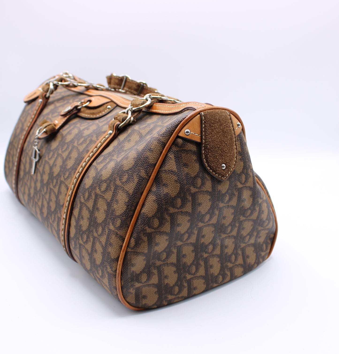 Christian Dior Monogram Romantique Barrel Brown Satchel Bag Vintage