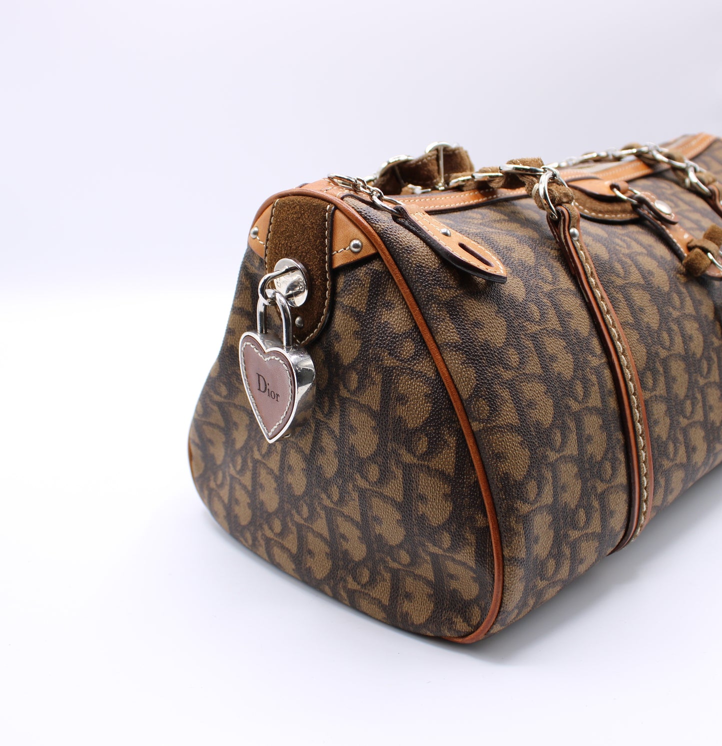 Christian Dior Monogram Romantique Barrel Brown Satchel Bag Vintage