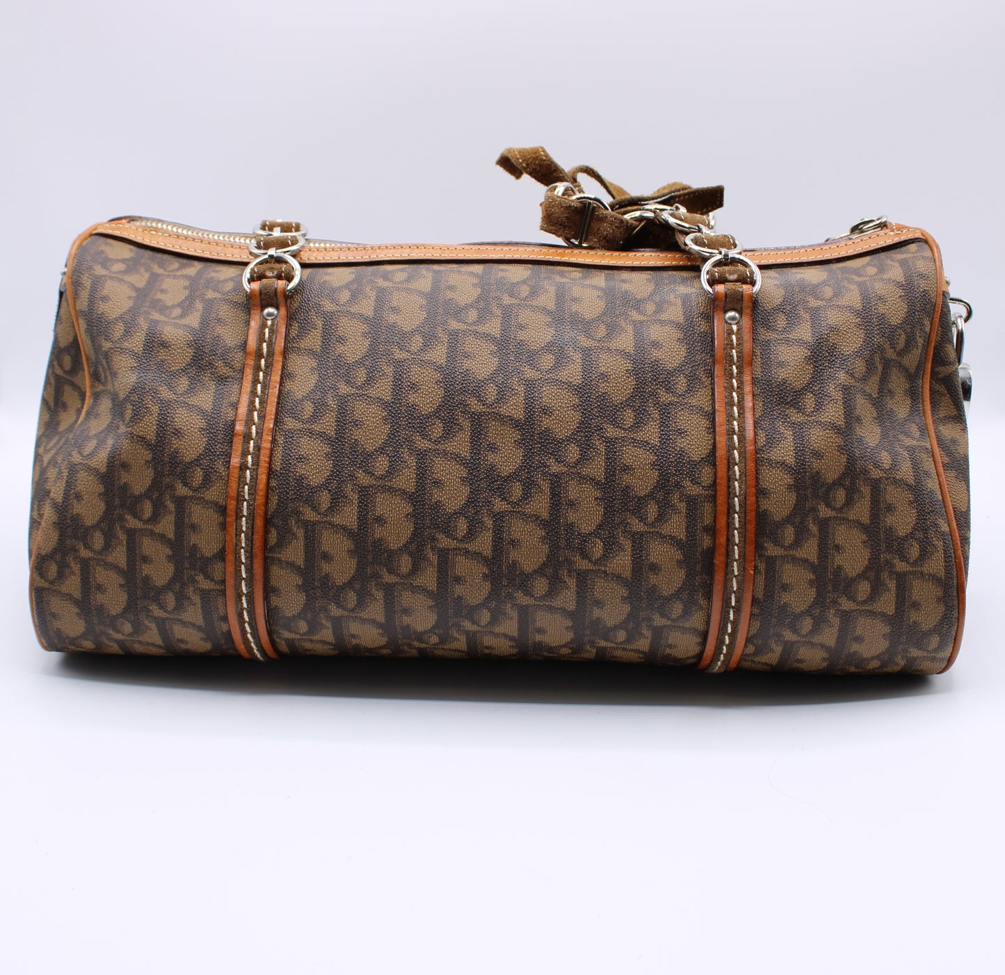 Christian Dior Monogram Romantique Barrel Brown Satchel Bag Vintage