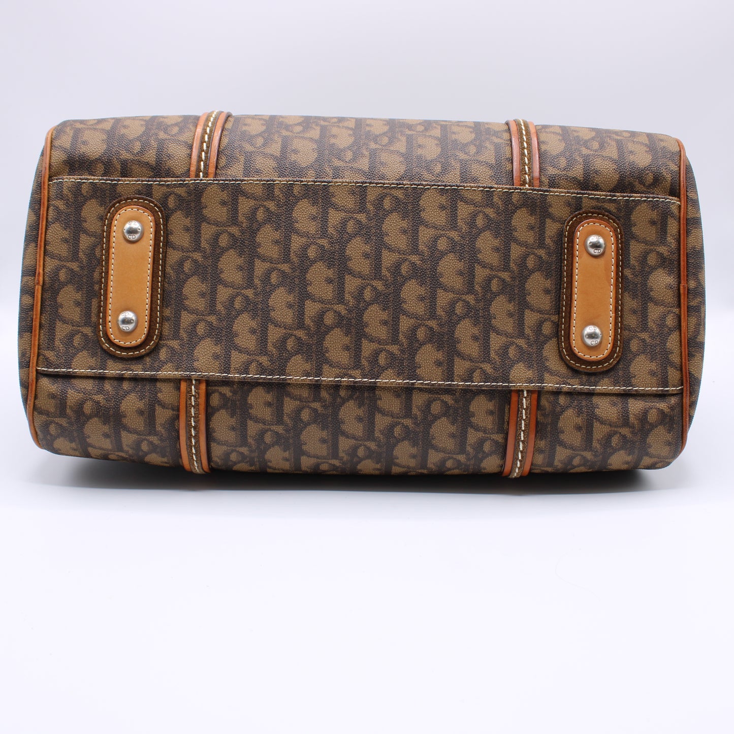 Christian Dior Monogram Romantique Barrel Brown Satchel Bag Vintage